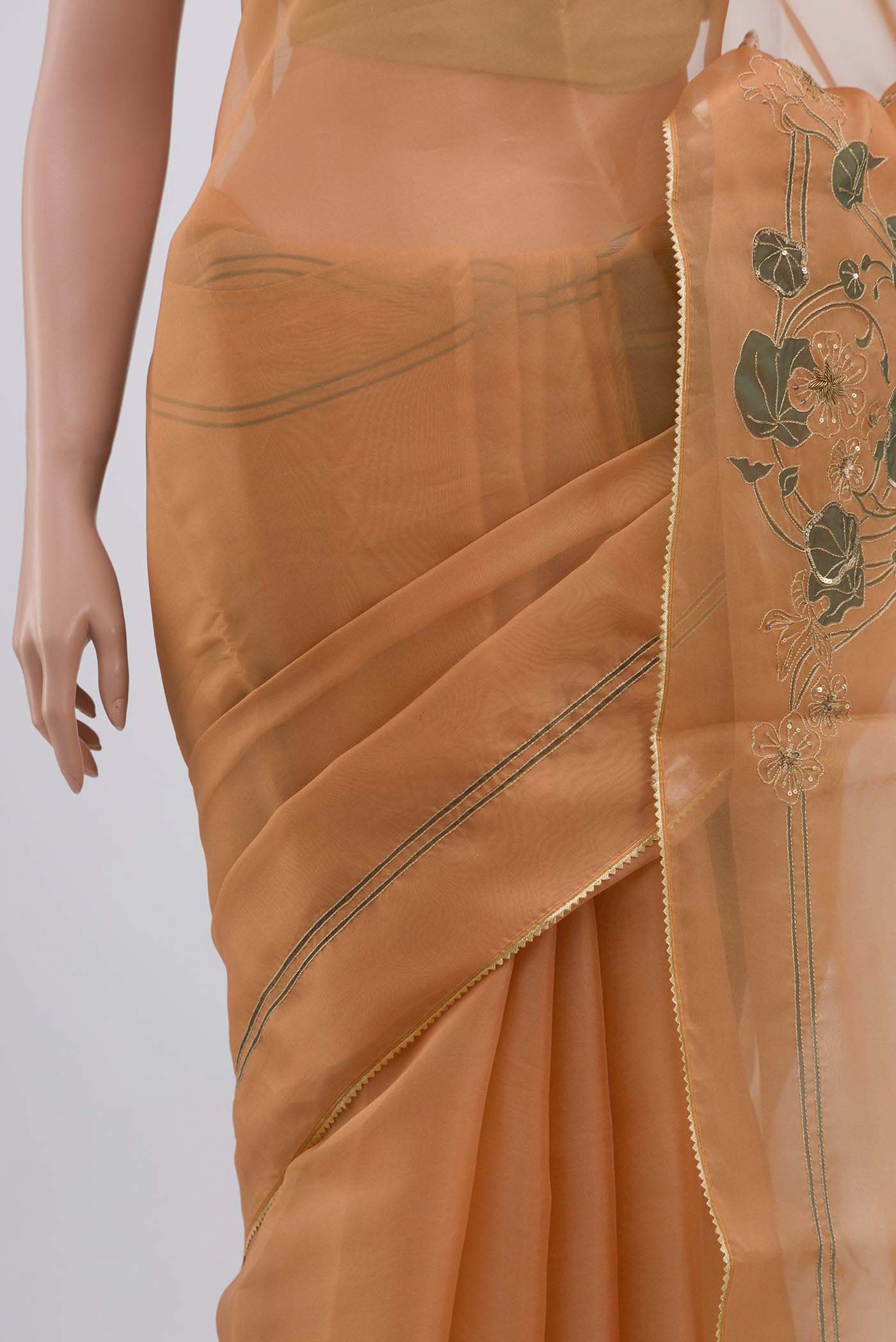Aboli-Apricot Orange Organza Silk Saree - Image 3