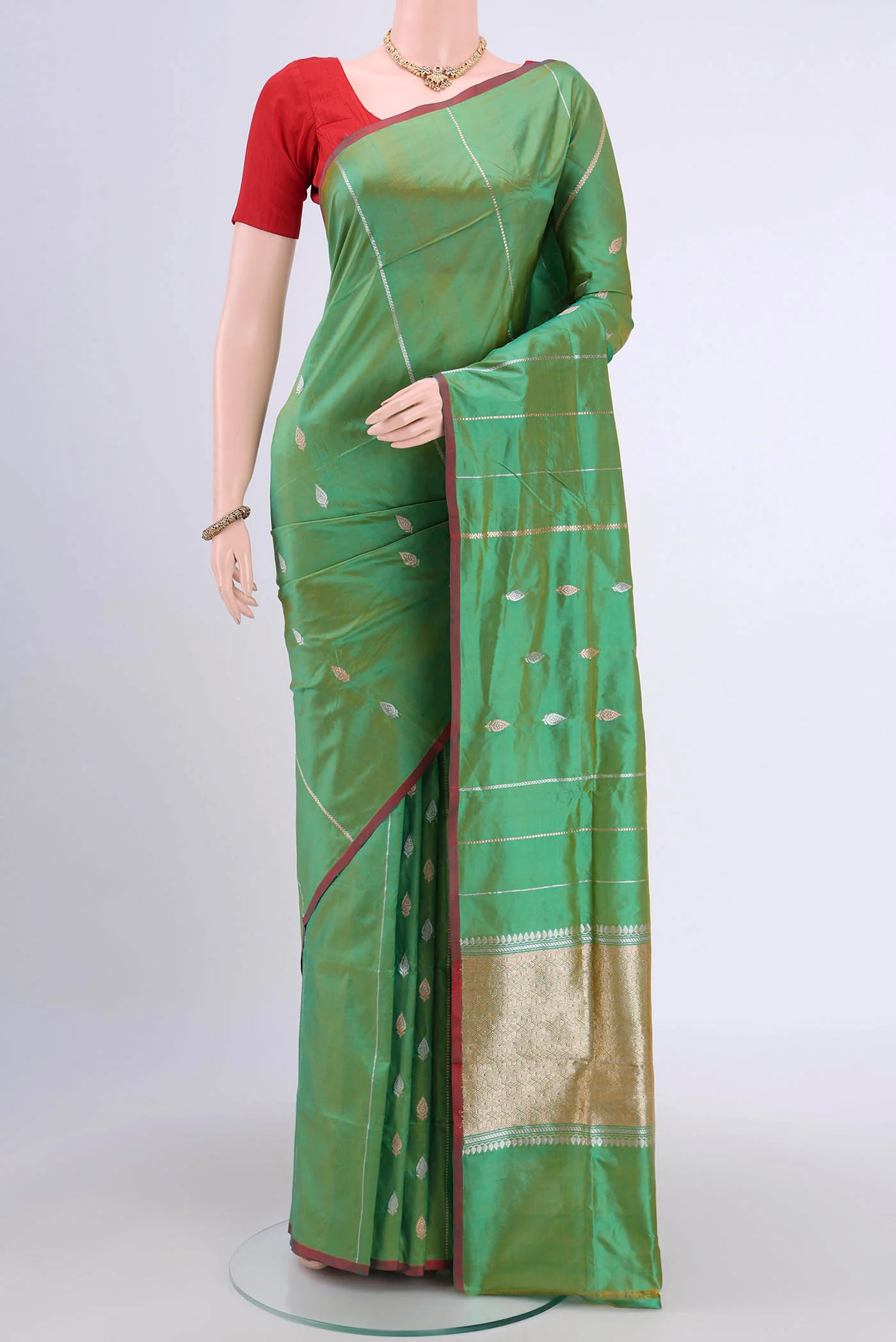 Green with Mustard Color Banarasi Katan Silk Saree