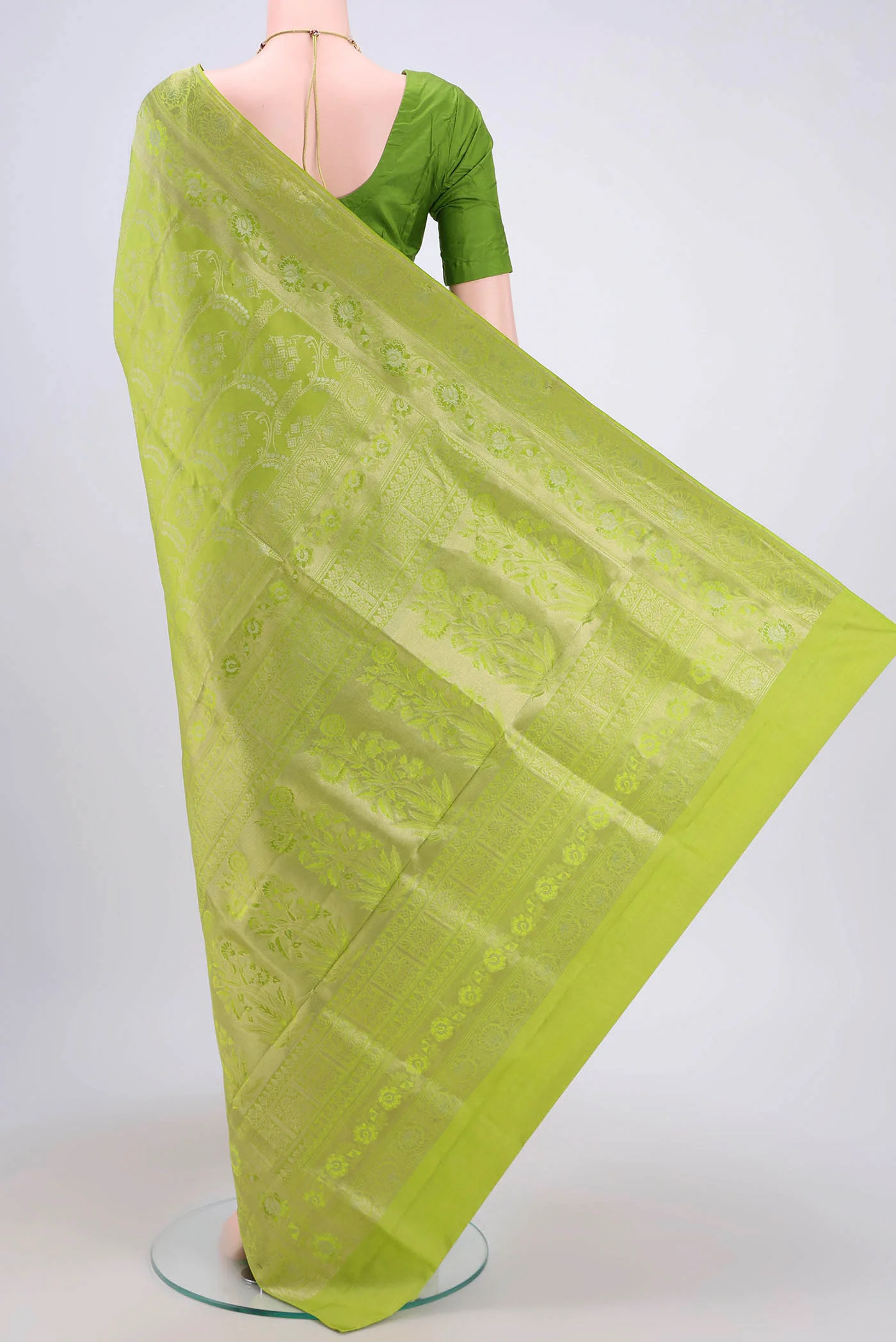 Acid Green Soft Silk Saree - Image 3