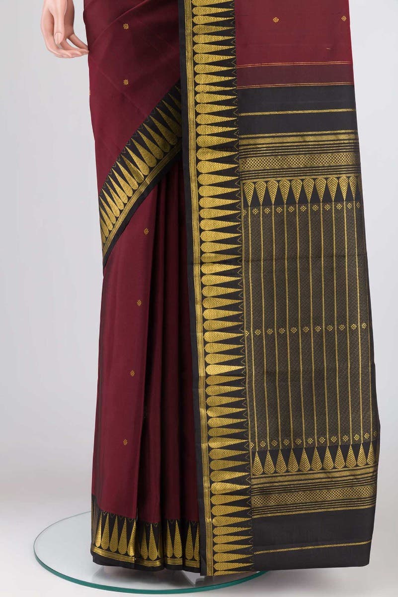 Amara-Maroon Kanchipuram Silk Saree - Image 3