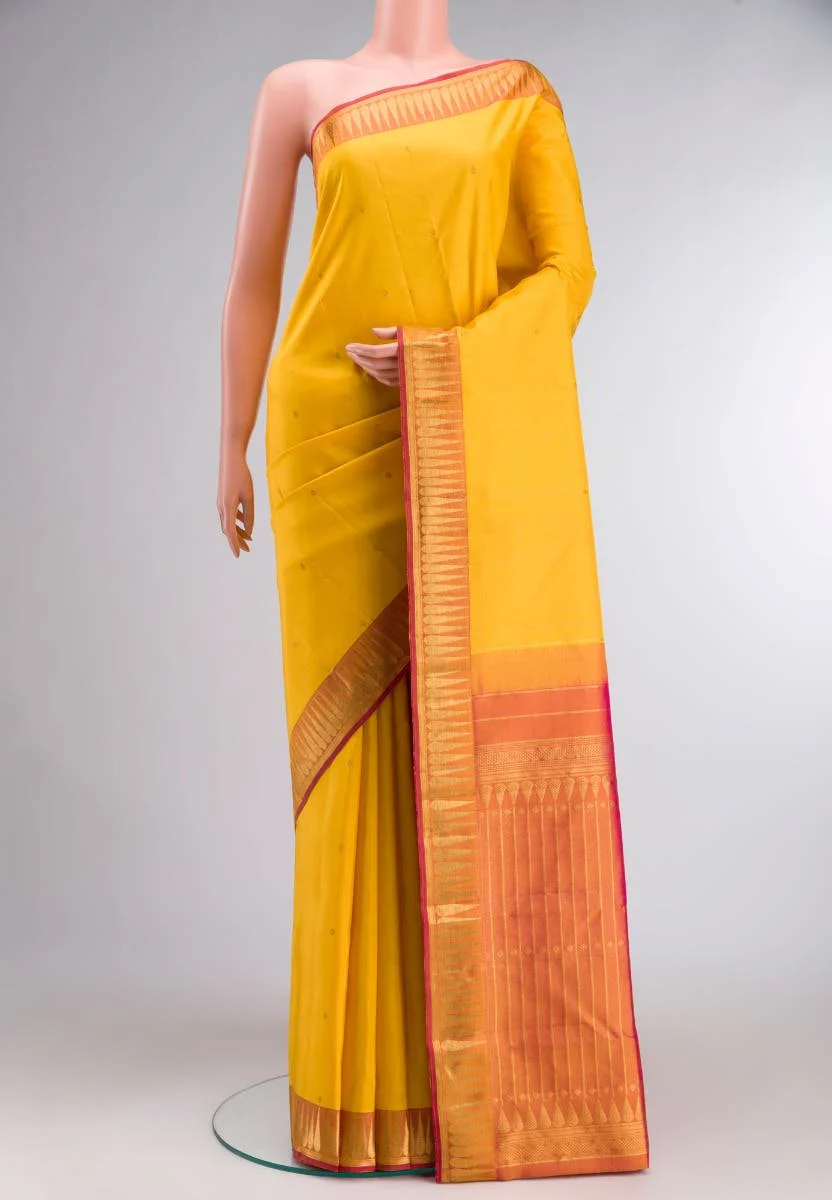 Amara-Mustard Yellow Kanchipuram Silk Saree