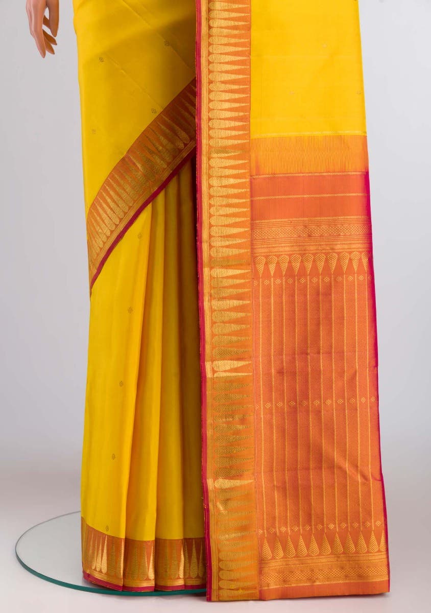 Amara-Mustard Yellow Kanchipuram Silk Saree - Image 3