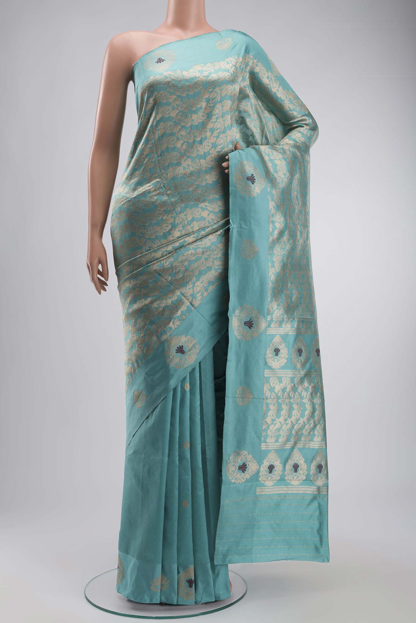 Anaar-Turquoise Banarasi Katan Silk Saree