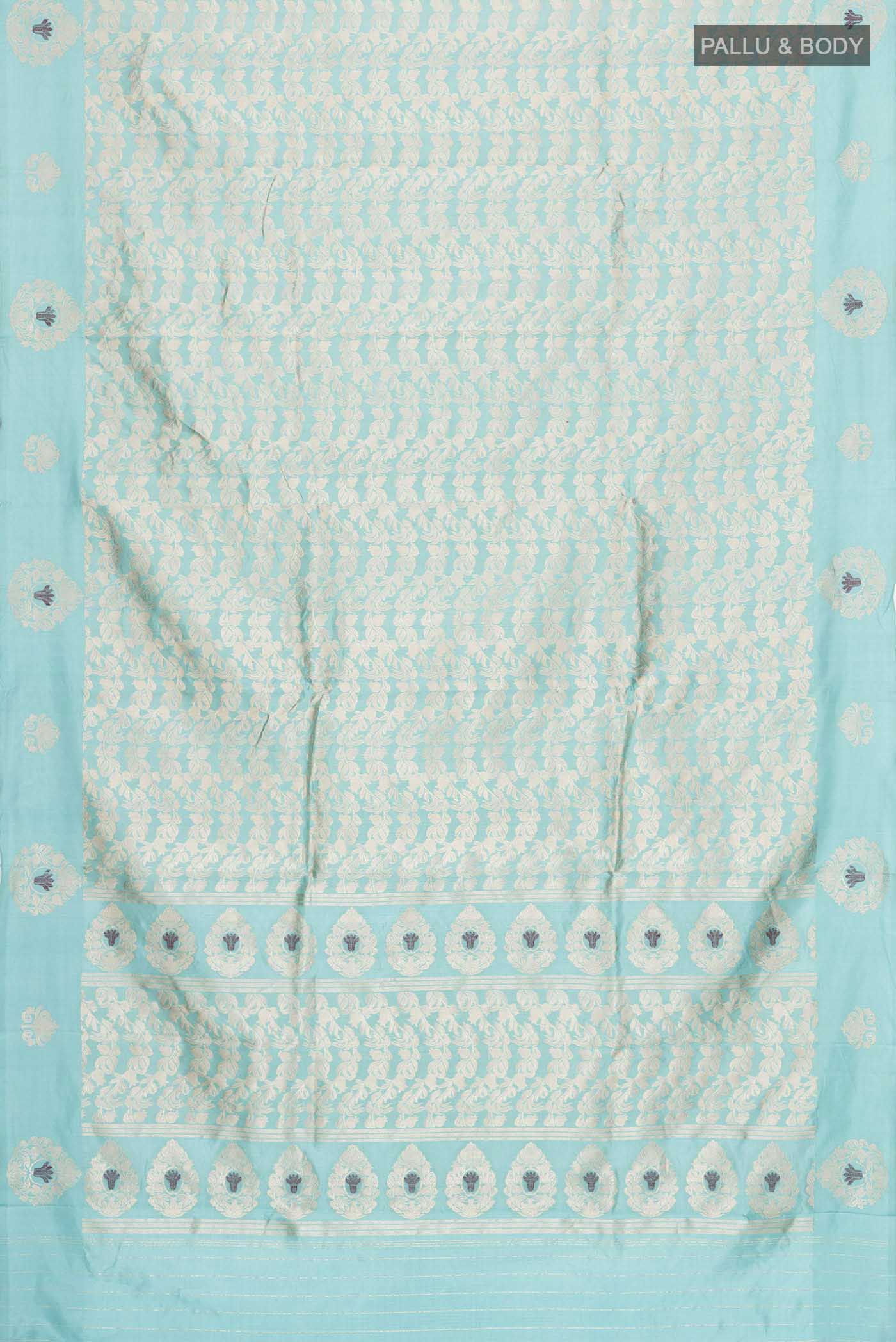 Anaar-Turquoise Banarasi Katan Silk Saree - Image 4