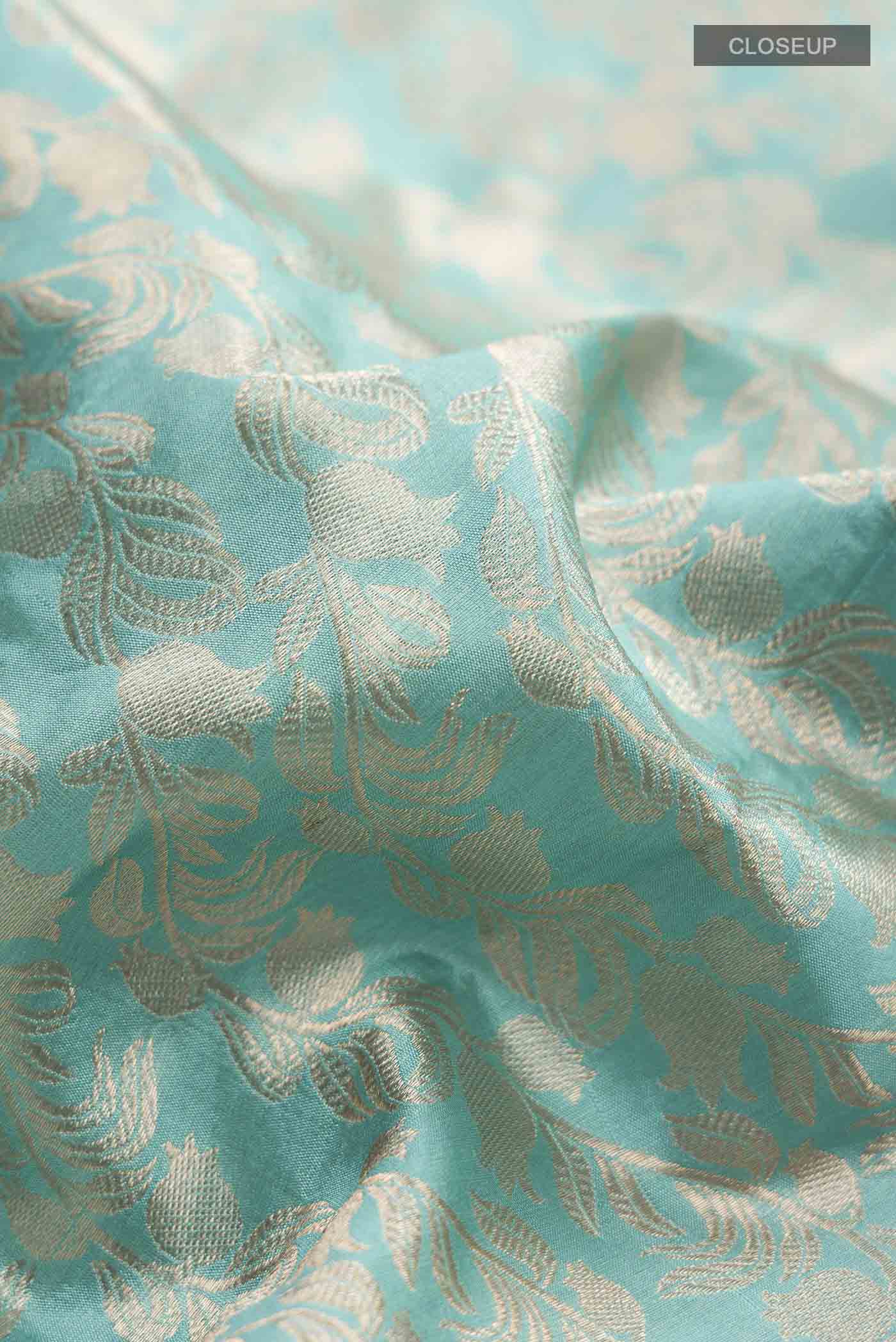 Anaar-Turquoise Banarasi Katan Silk Saree - Image 6