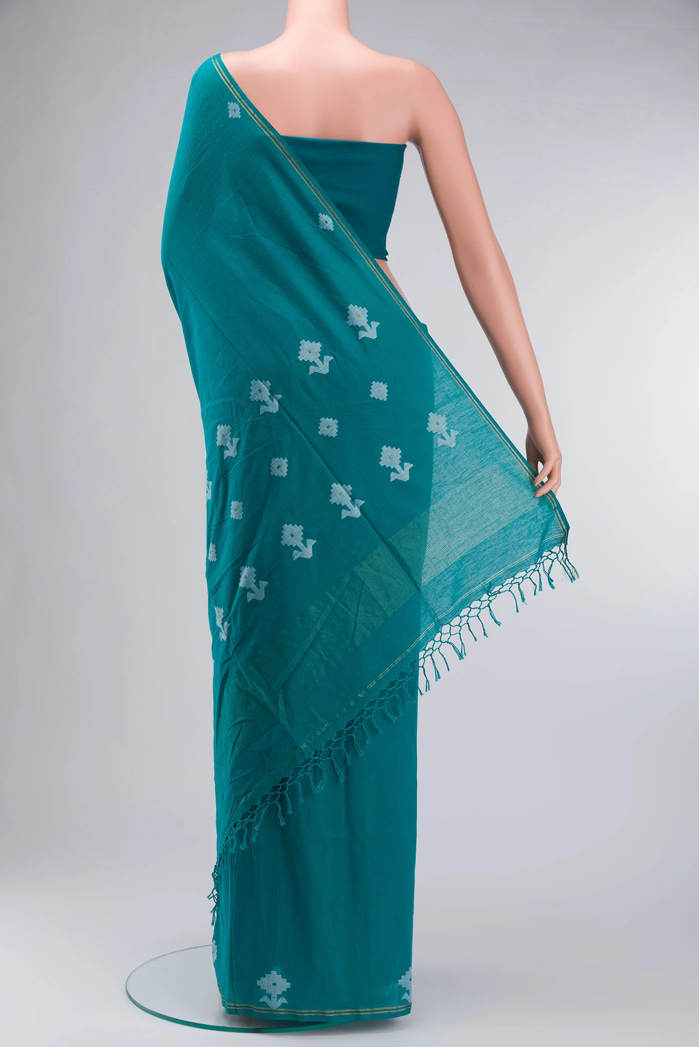 Anuradha-Teal Bengal Cotton Saree - Image 7