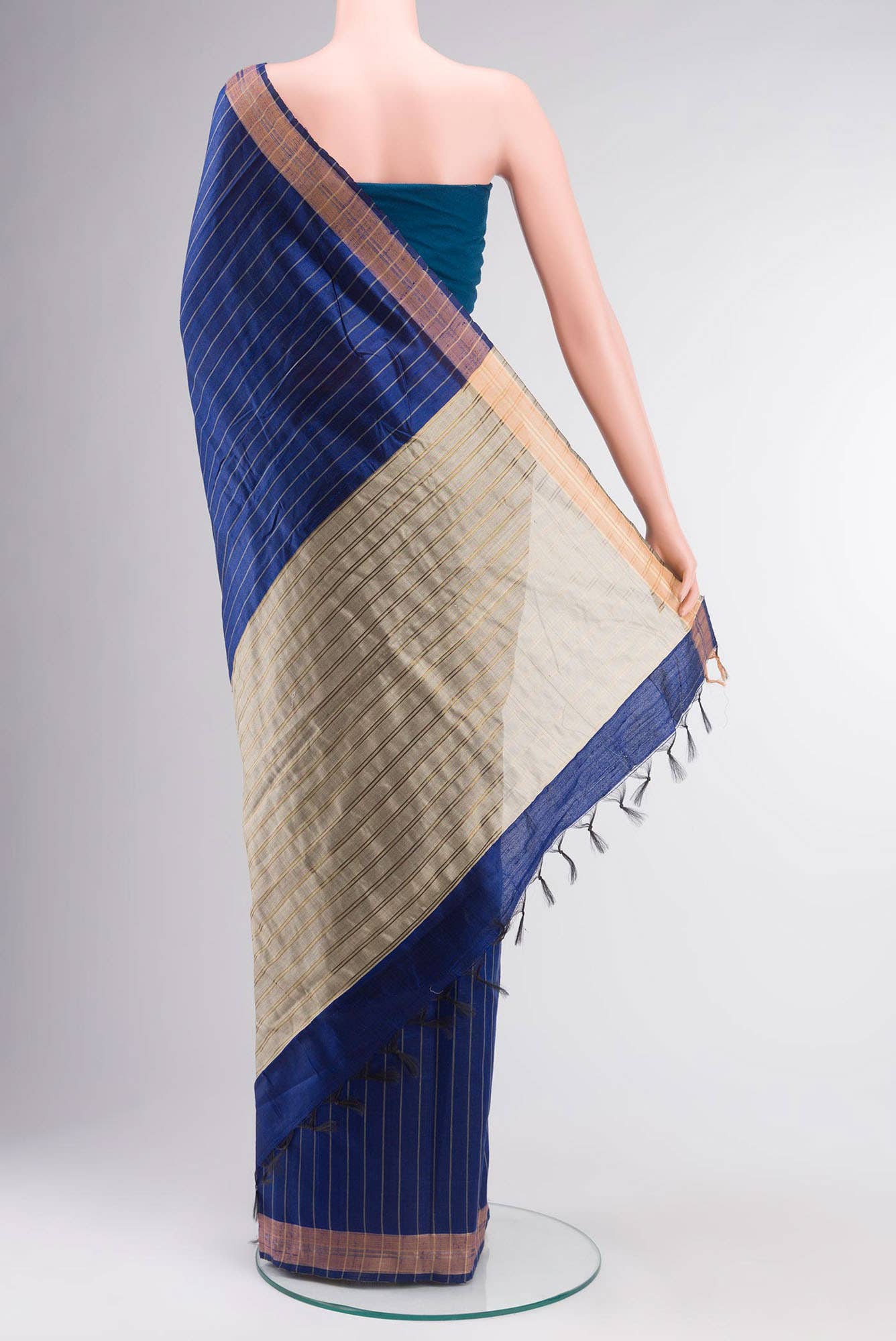 Avni-Royal Blue Bhagalpuri Tussar Silk Saree - Image 10