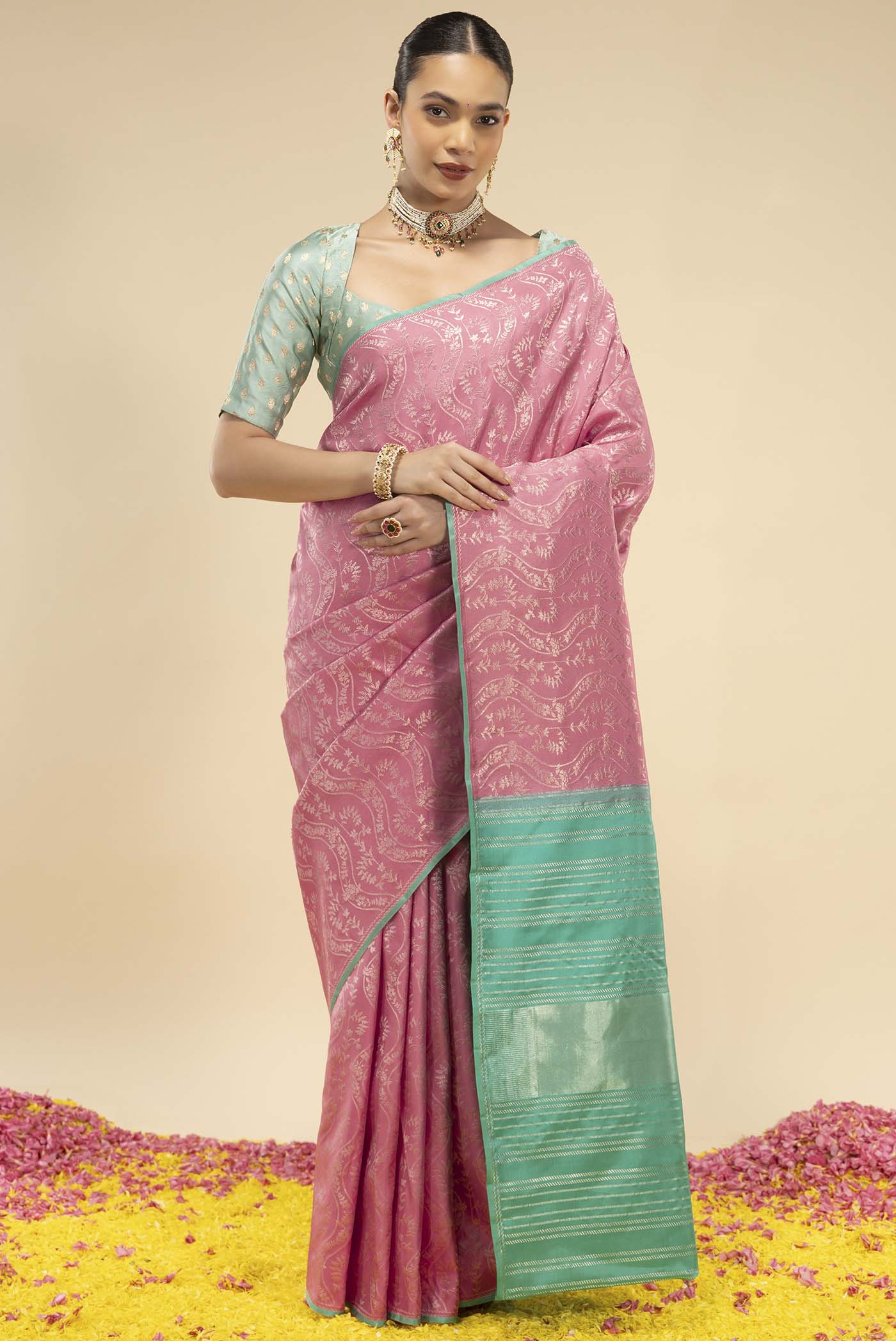 Ballari-Peach Kanchipuram Silk Saree