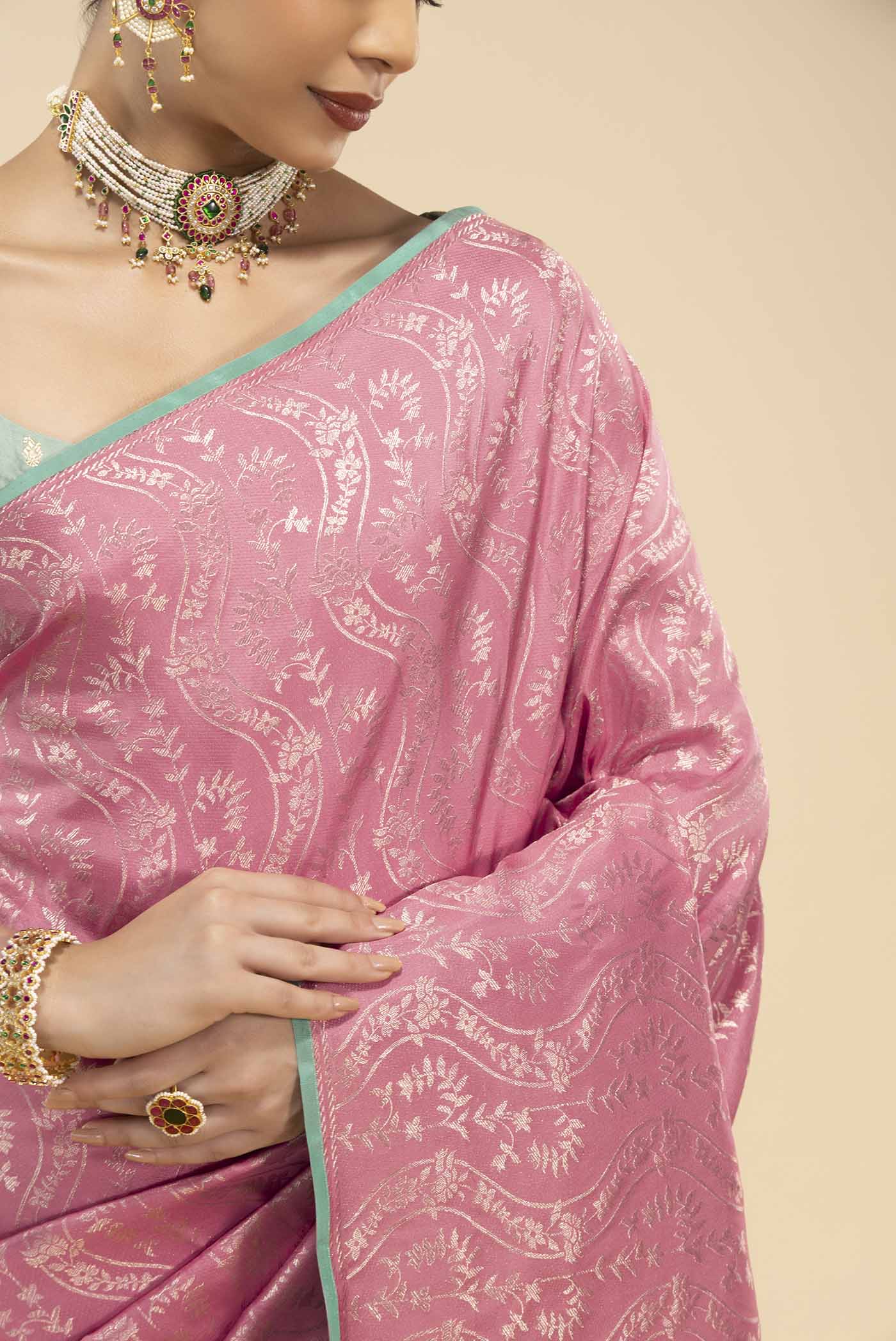 Ballari-Peach Kanchipuram Silk Saree - Image 3