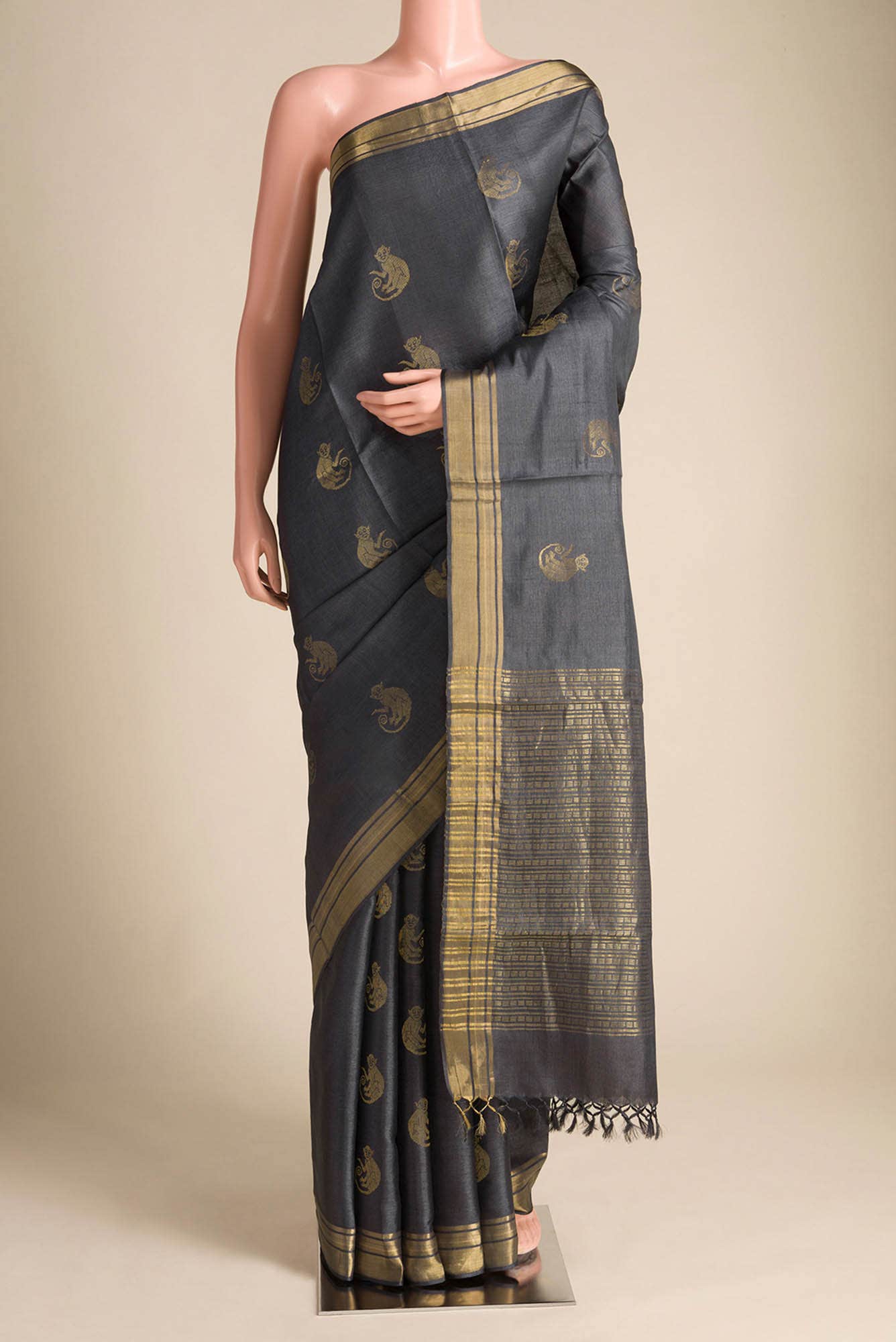 Banana Bandit-Grey Bhagalpuri Tussar Silk Saree - Image 2
