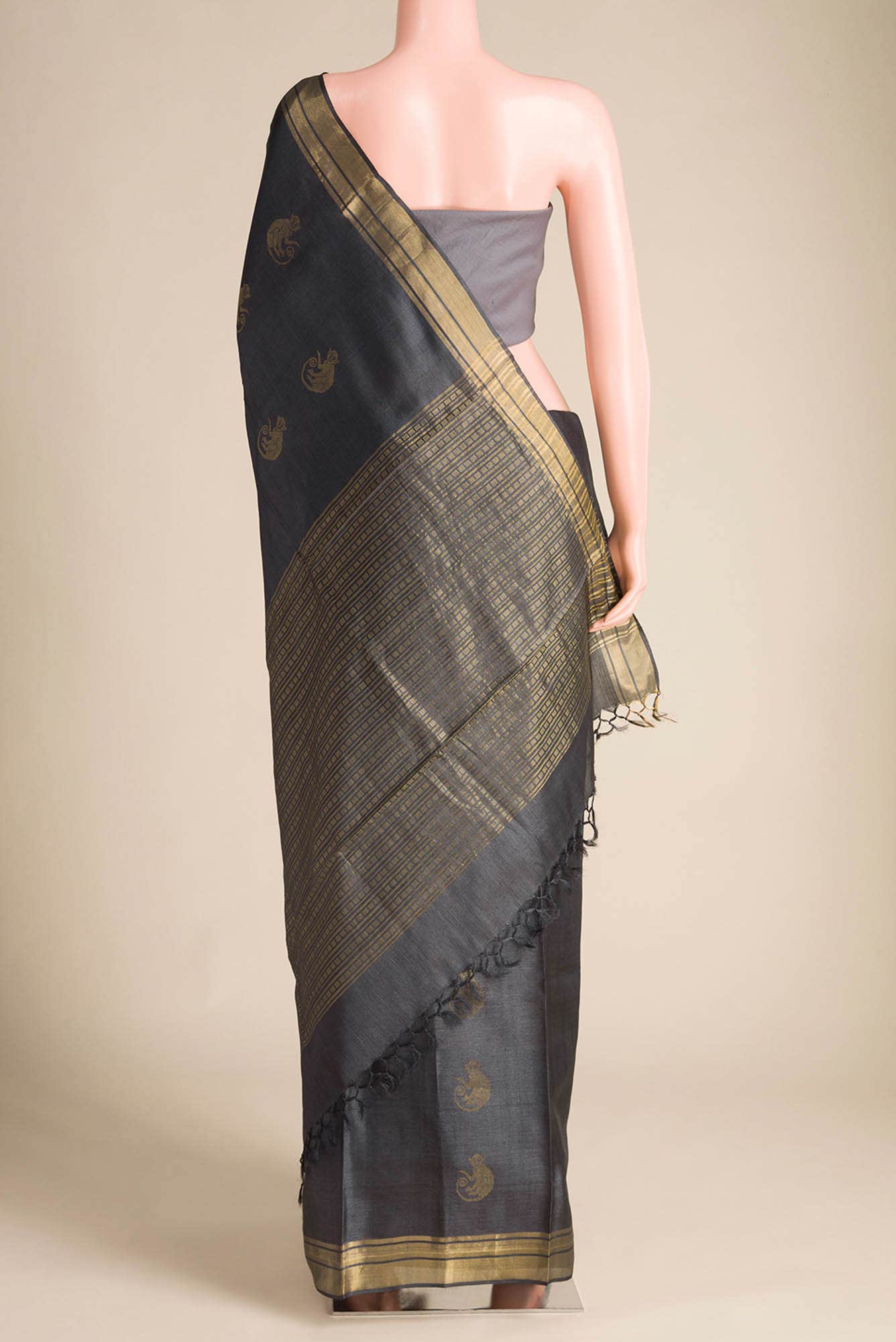 Banana Bandit-Grey Bhagalpuri Tussar Silk Saree - Image 4
