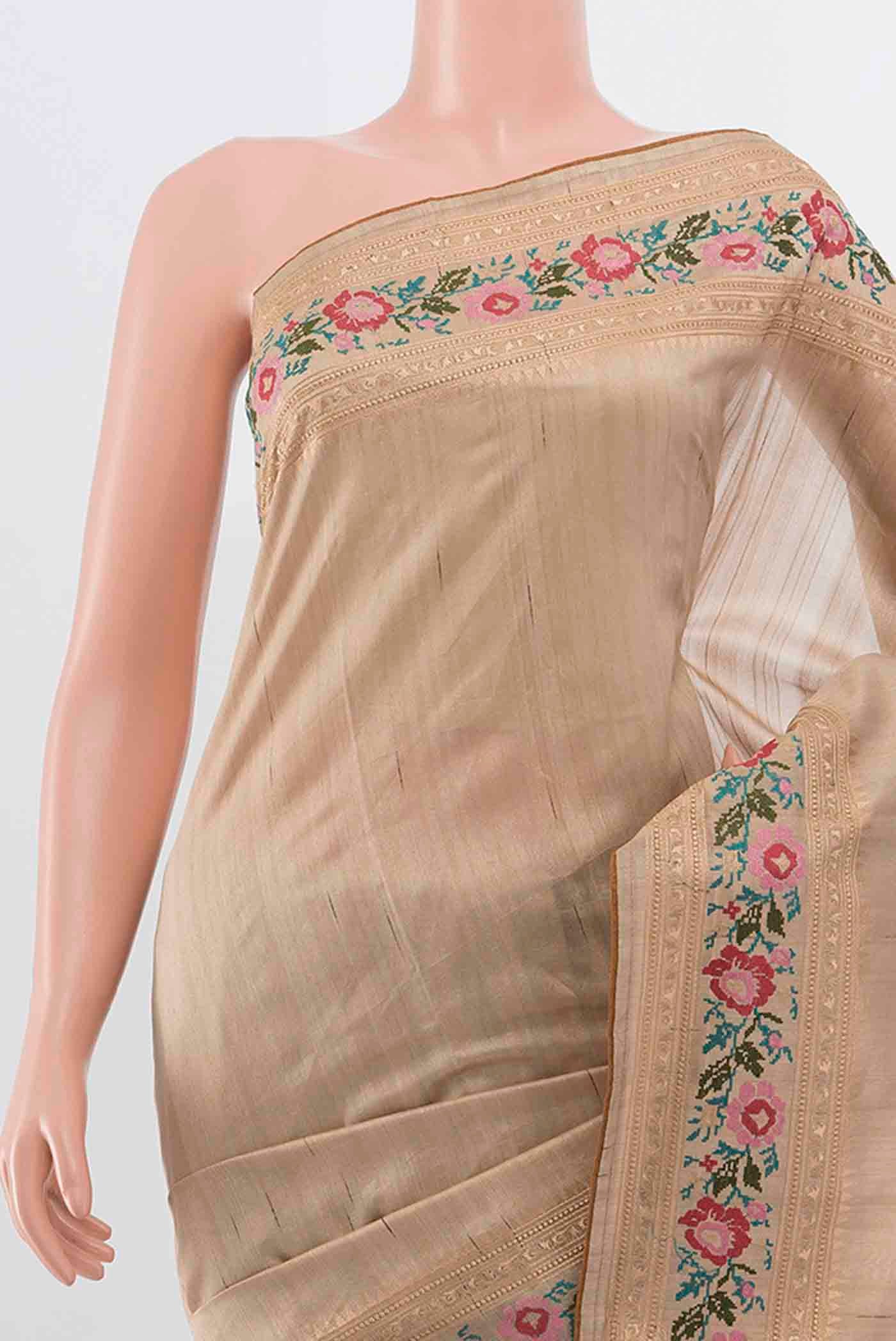 Beige Blended Tussar Silk Saree - Image 2