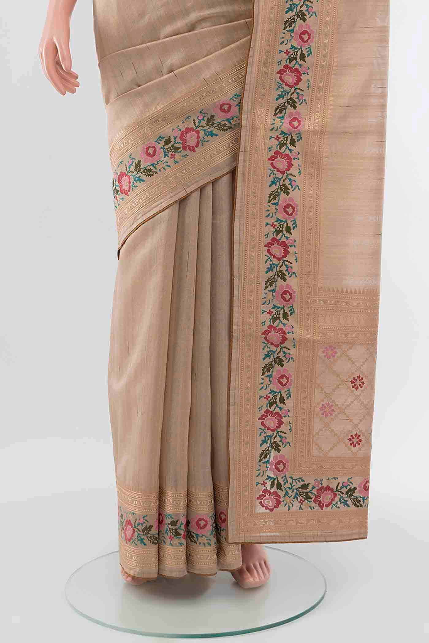 Beige Blended Tussar Silk Saree - Image 3