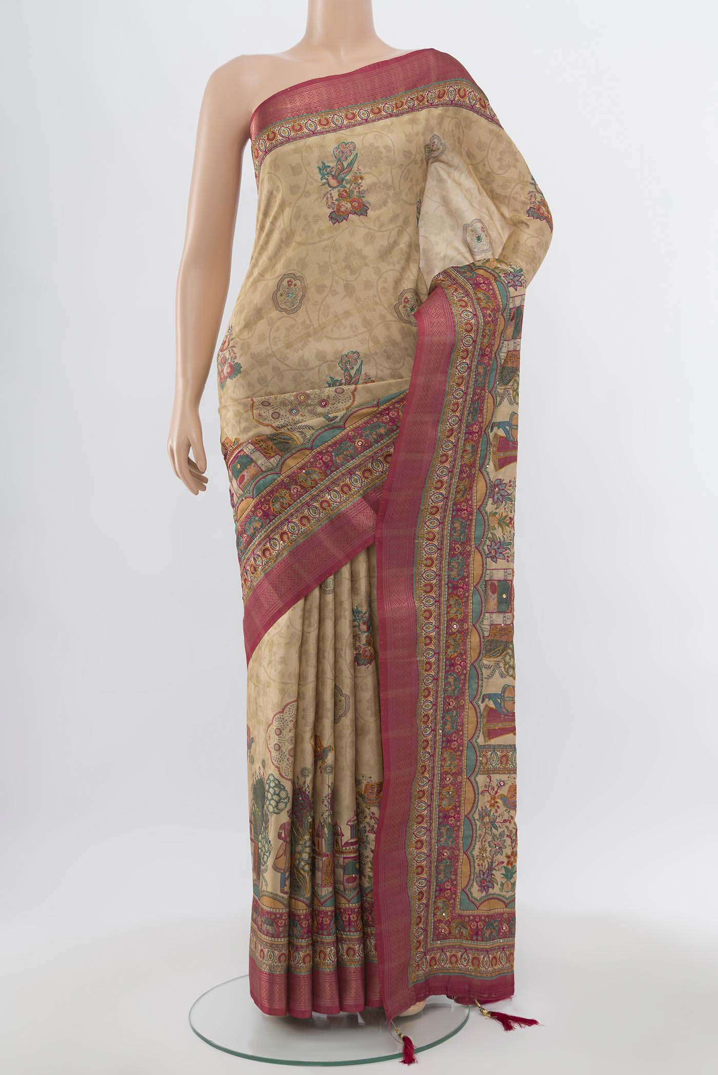 Beige Blended Art Silk Saree