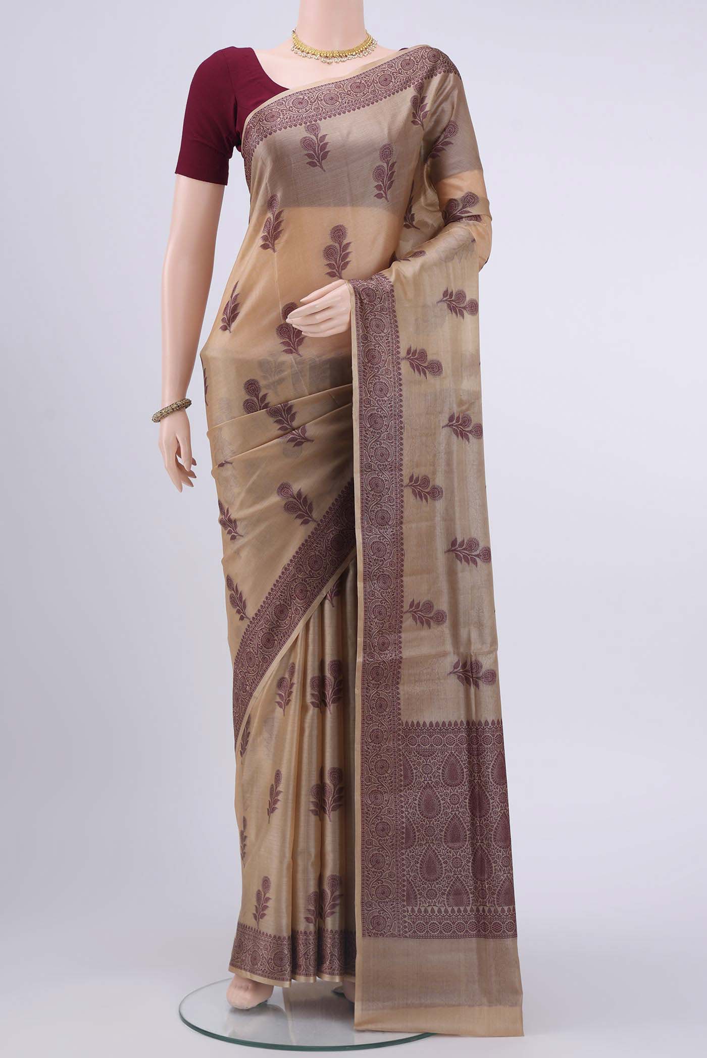 Beige Banarasi Raw Silk Saree