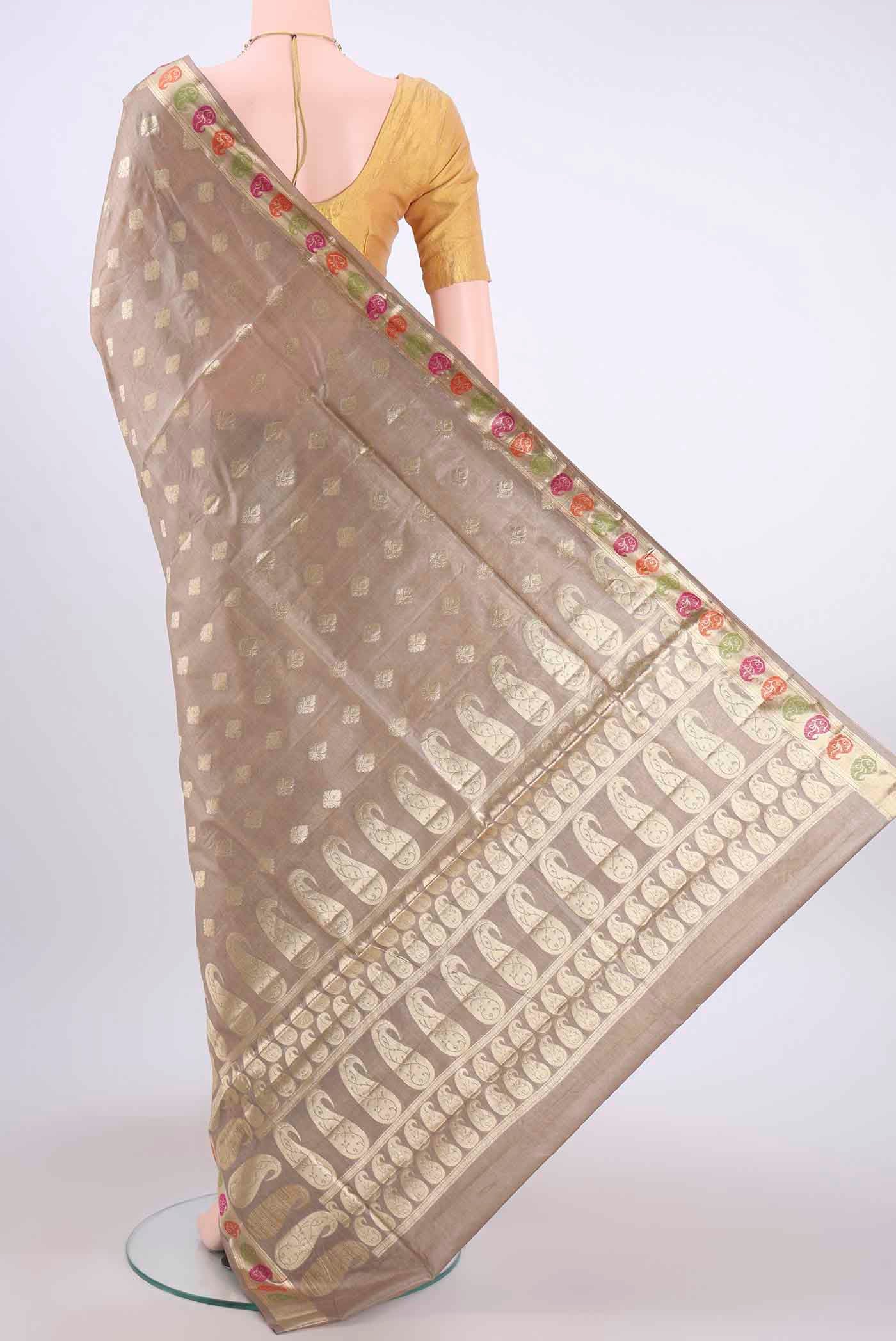 Grey Banarasi Tussar Silk Saree - Image 3