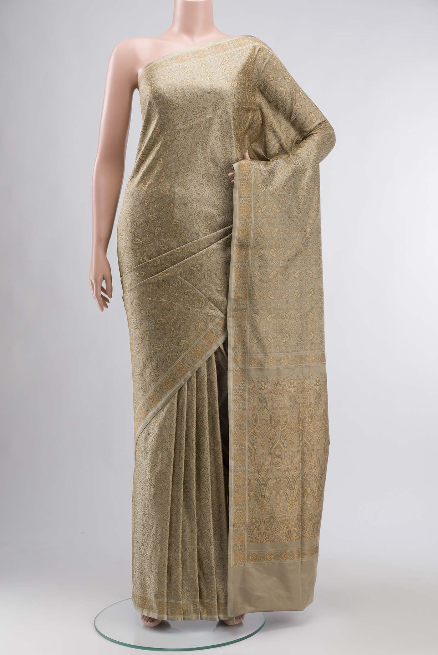 Beige Banarasi Tanchoi Silk Saree