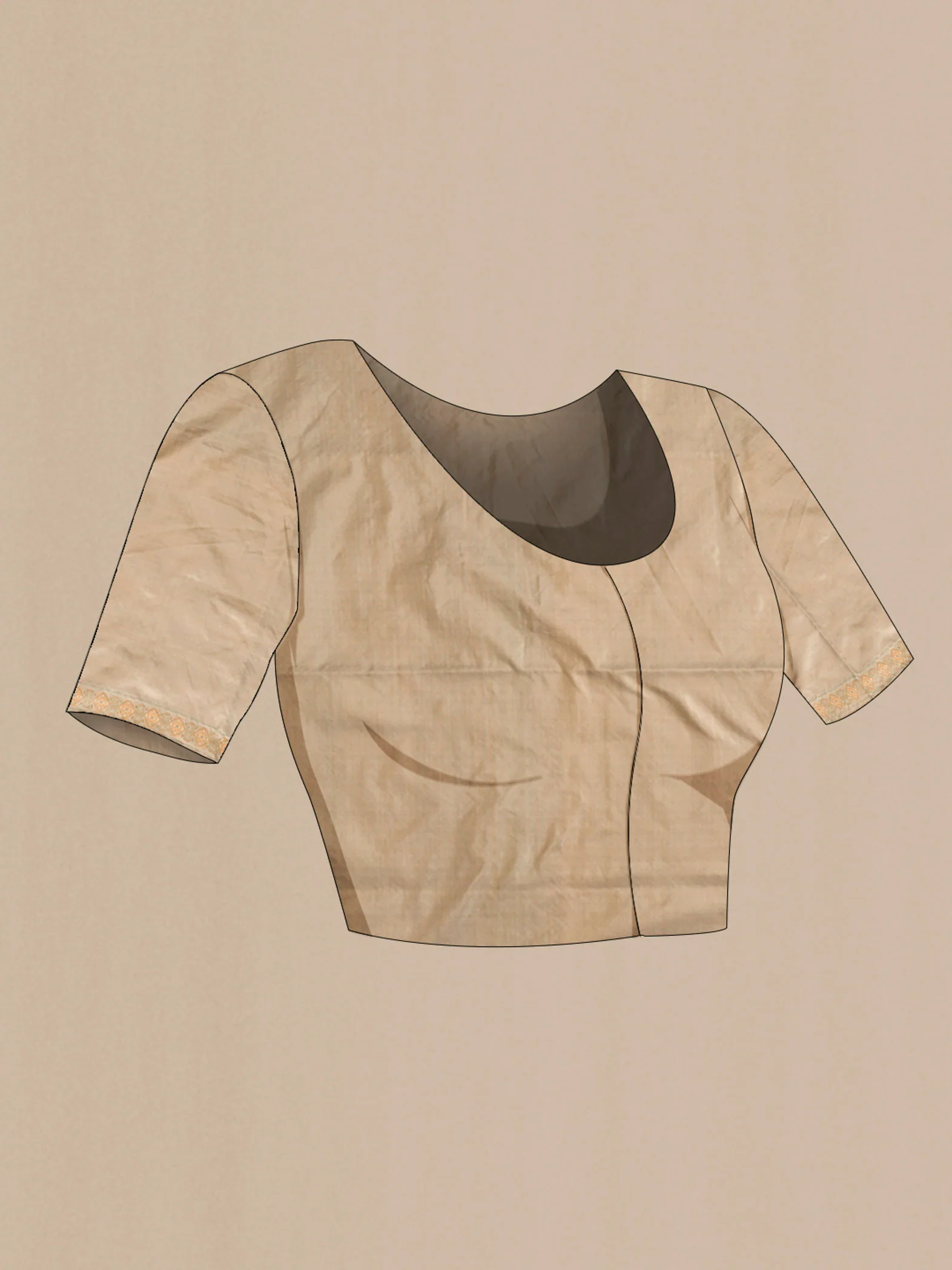 Beige Banarasi Tanchoi Silk Saree - Image 5