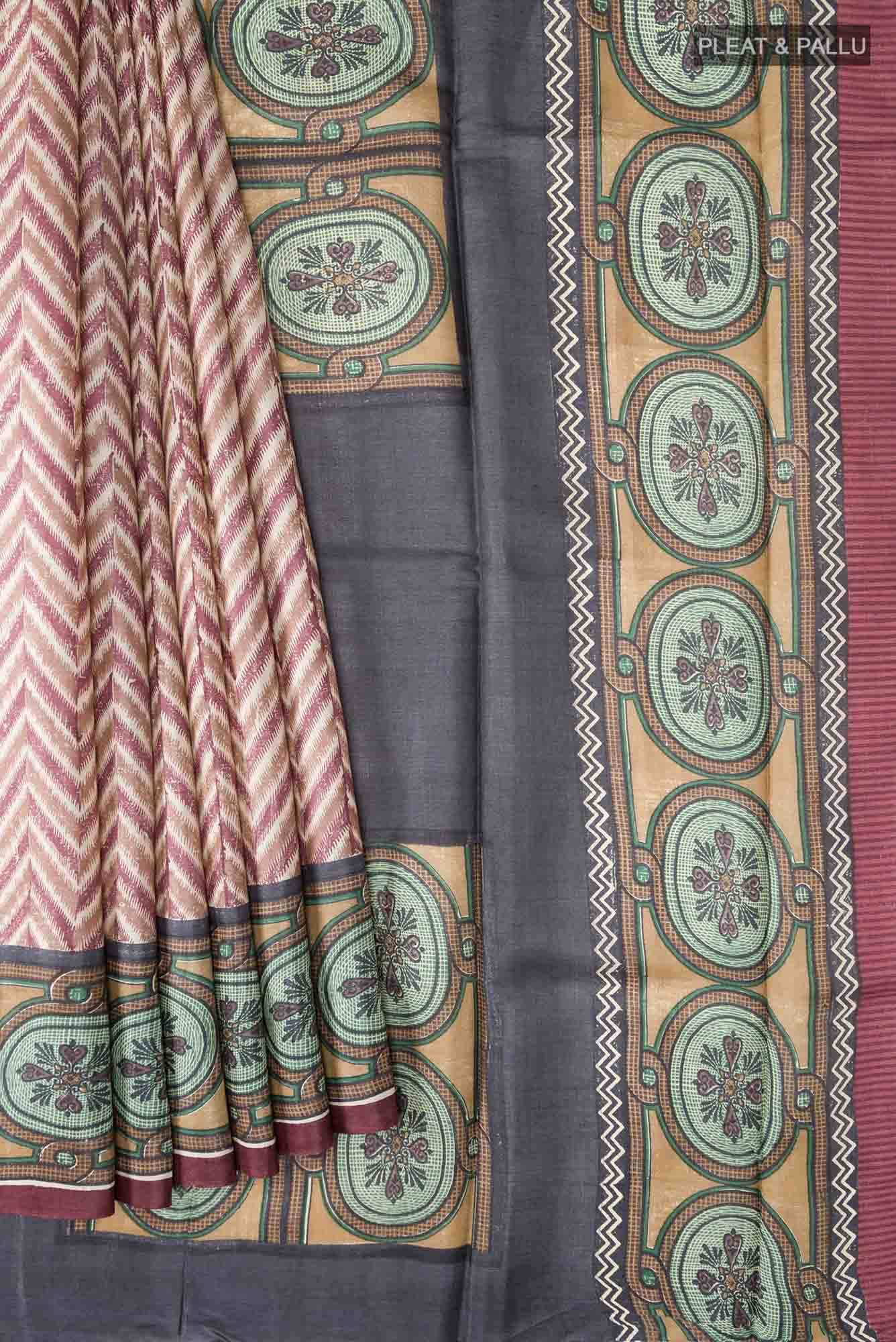 Beige Bhagalpuri Tussar Silk Saree - Image 7
