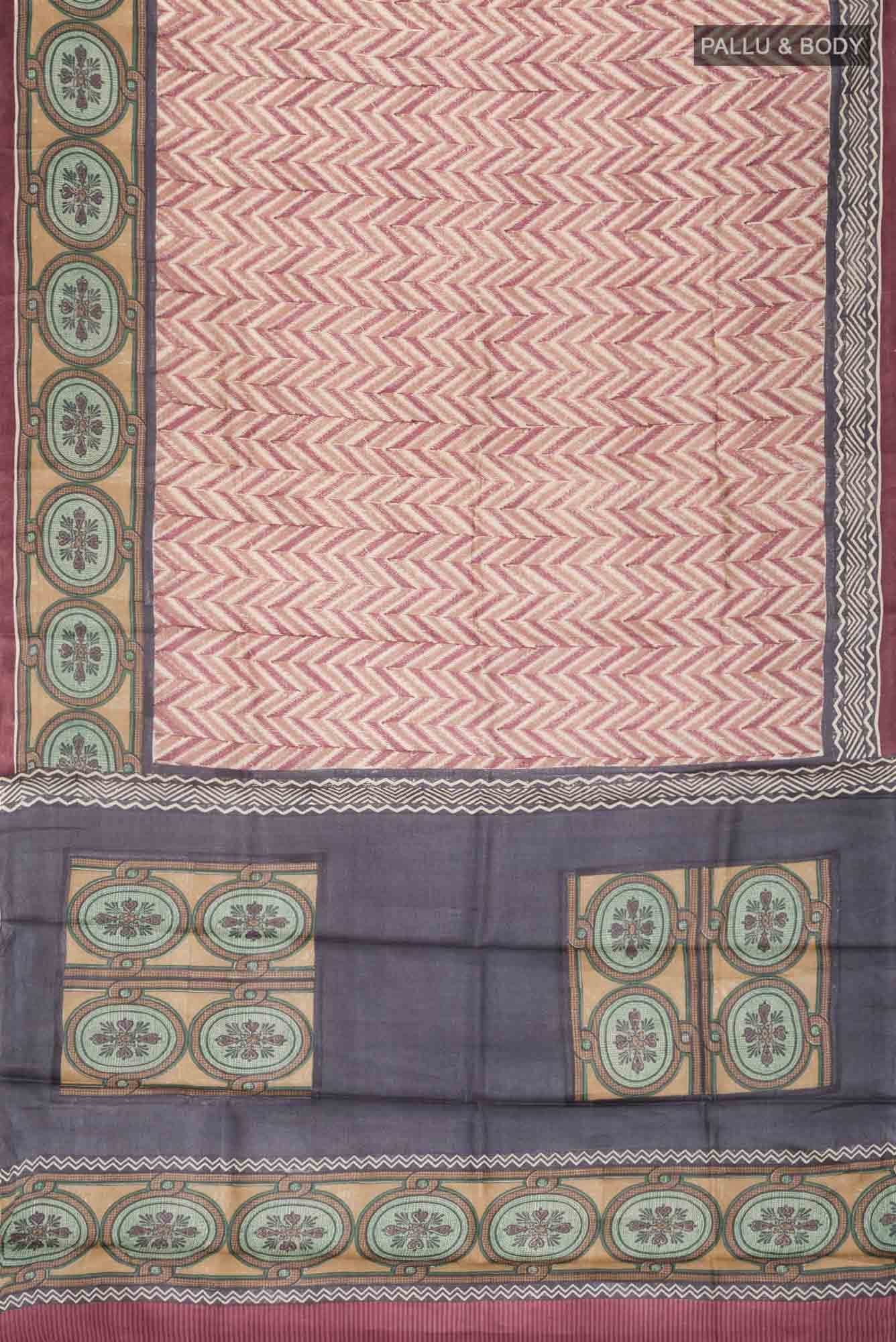 Beige Bhagalpuri Tussar Silk Saree - Image 9