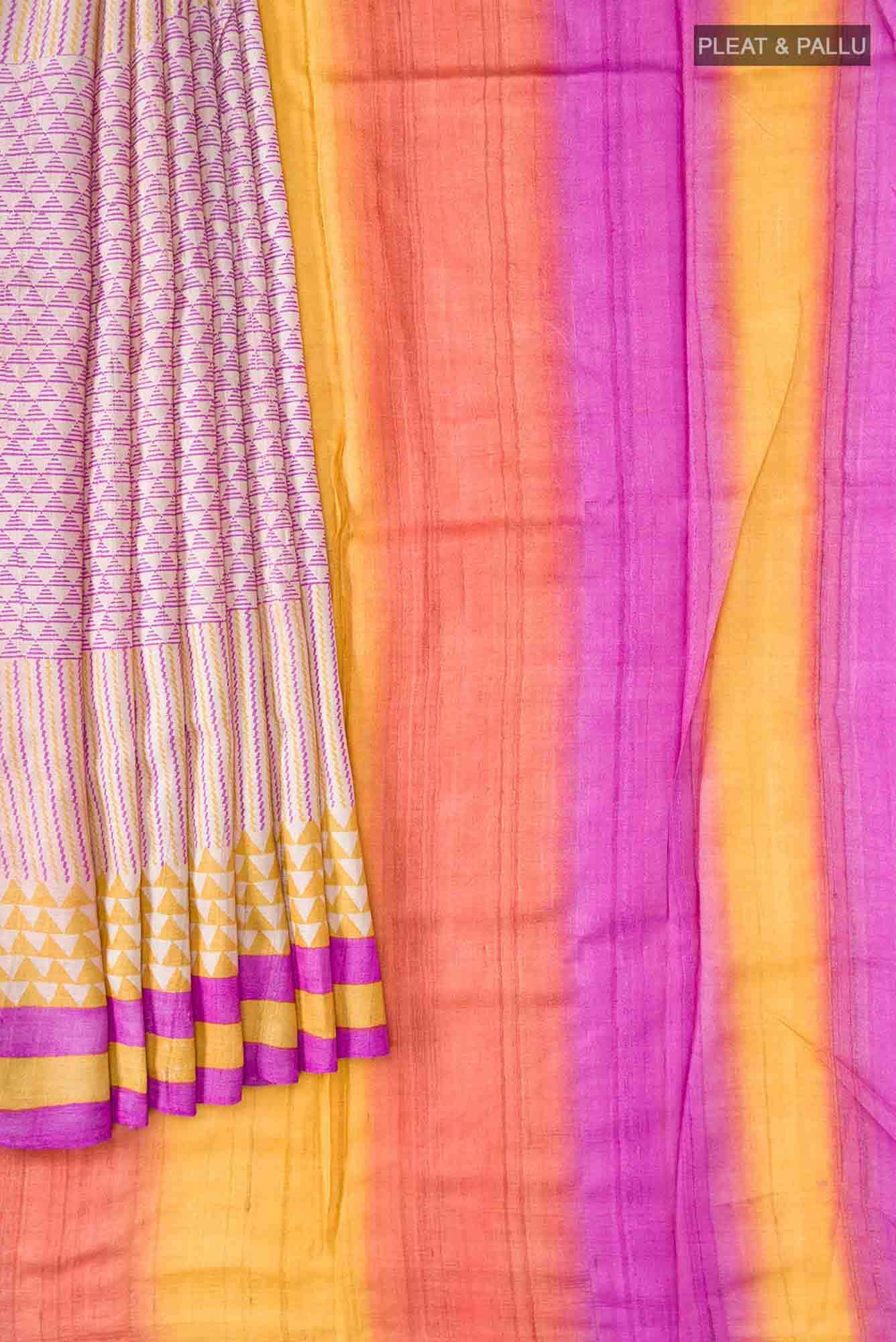 Beige Bhagalpuri Tussar Silk Saree - Image 2
