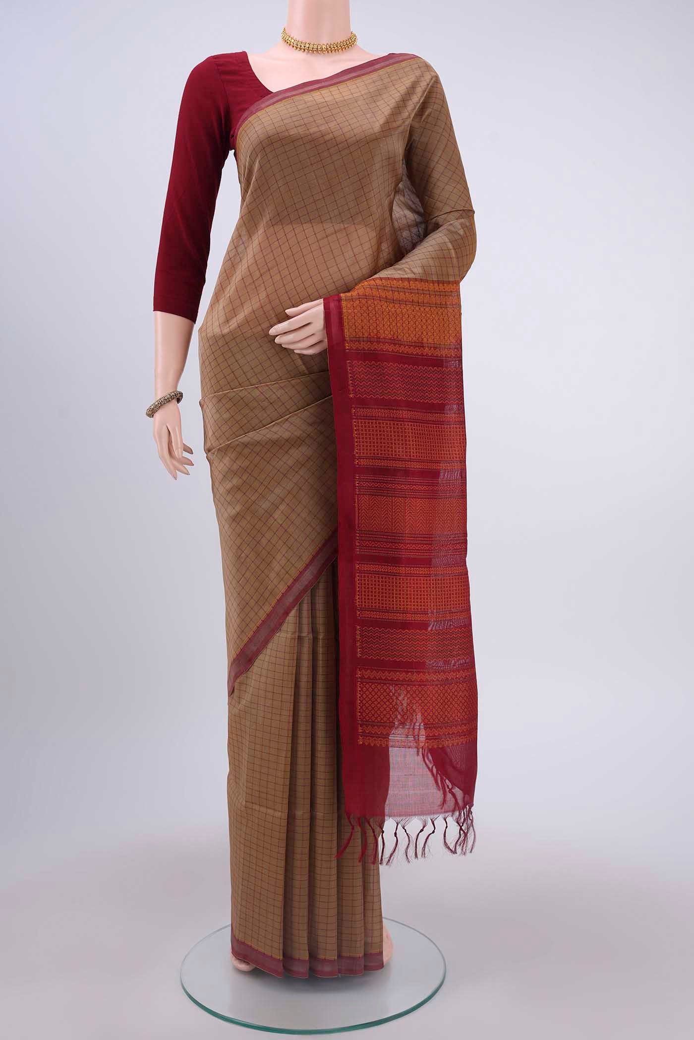 Beige Coimbatore Silk Cotton Saree