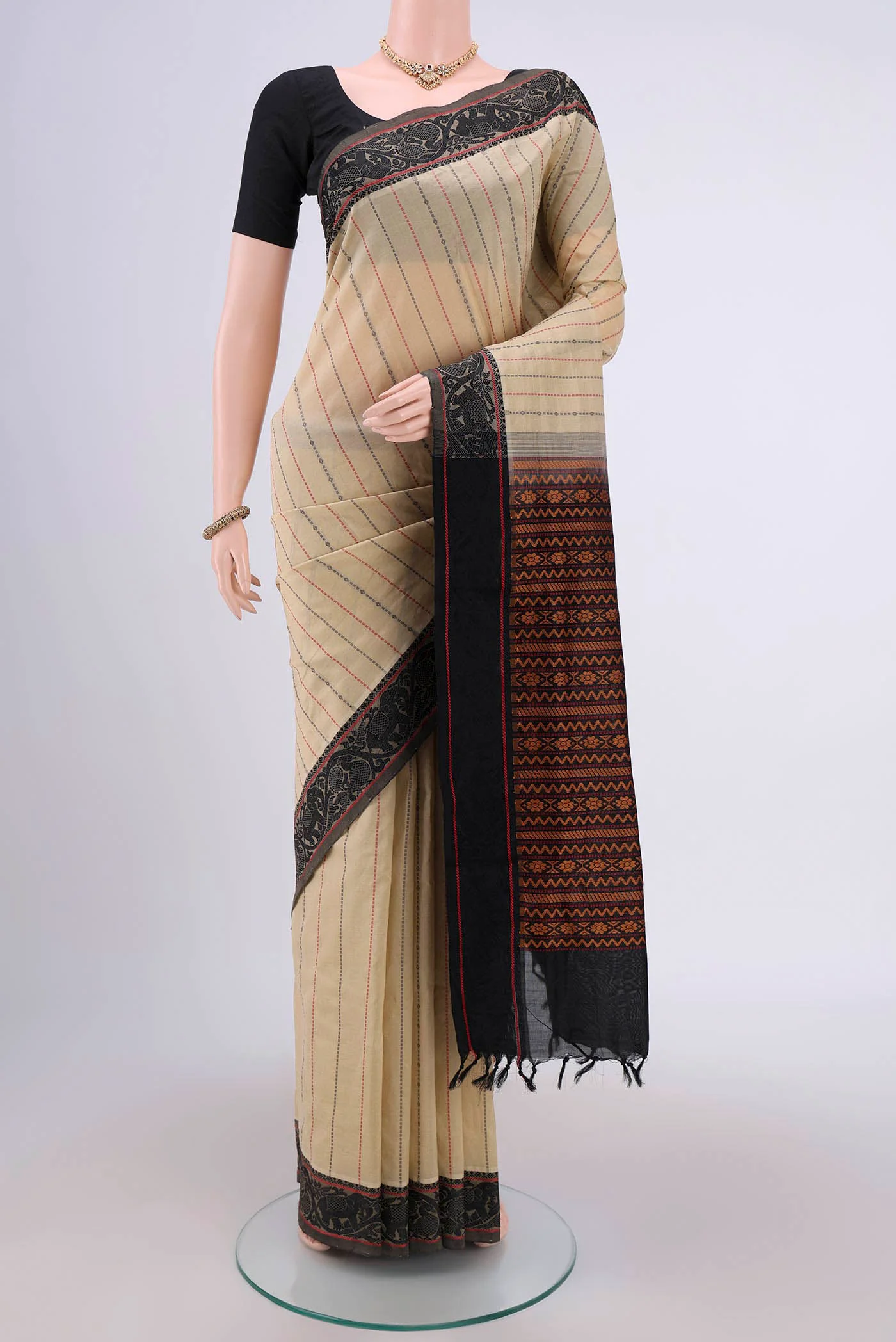 Beige Blended Poly Cotton Saree