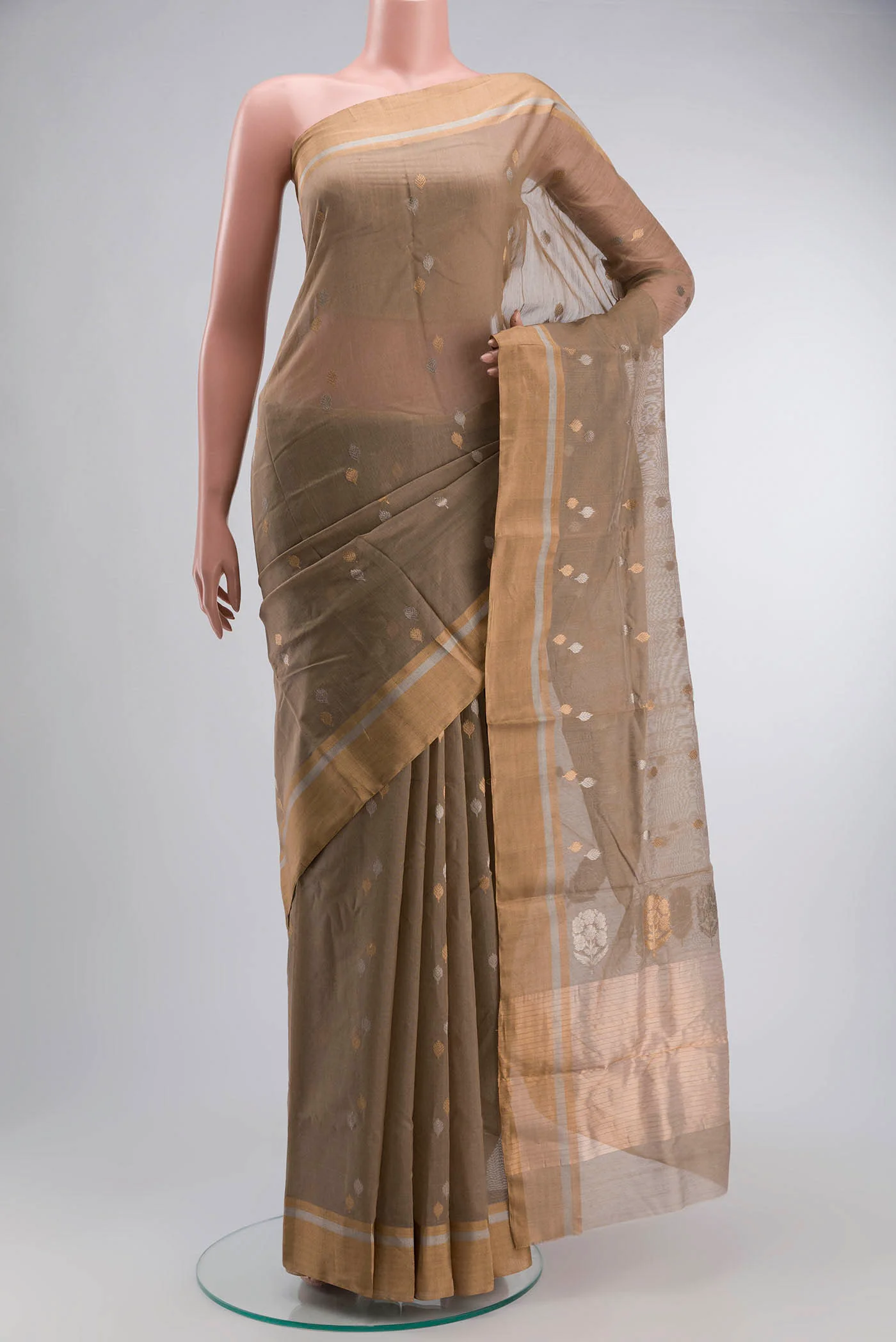 Beige Chanderi Silk Cotton Saree