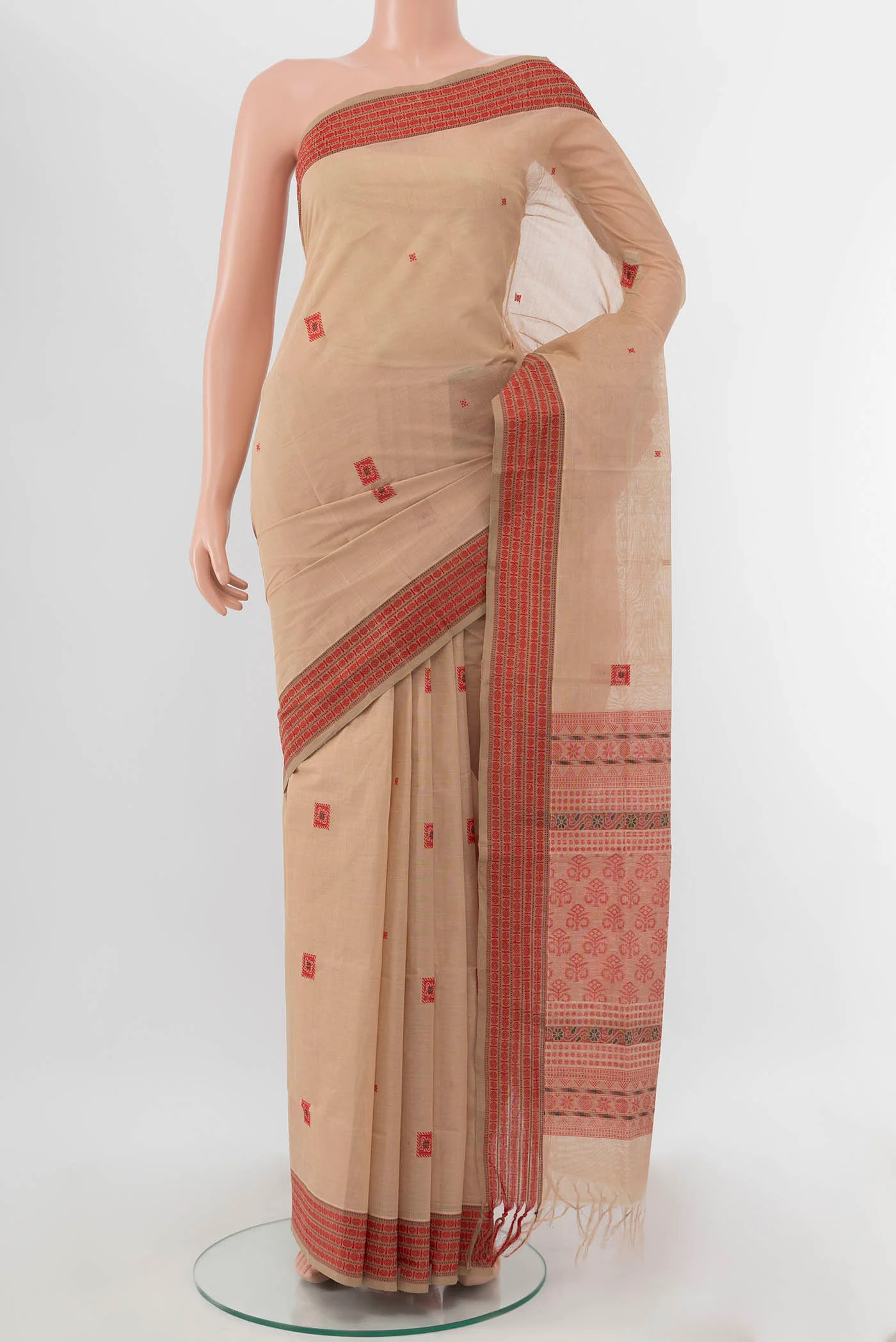 Beige Coimbatore Cotton Saree