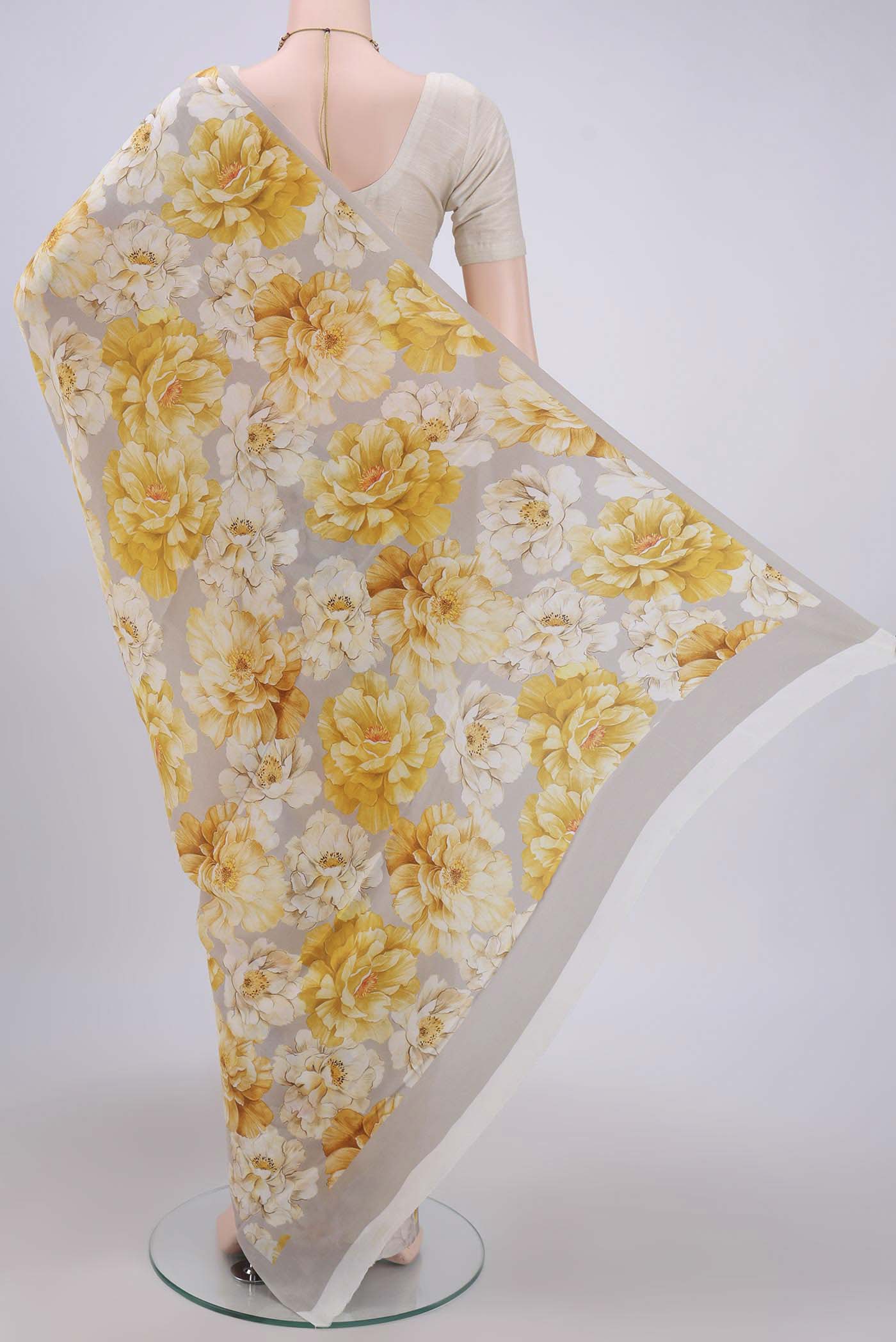 Beige Crepe Saree - Image 3