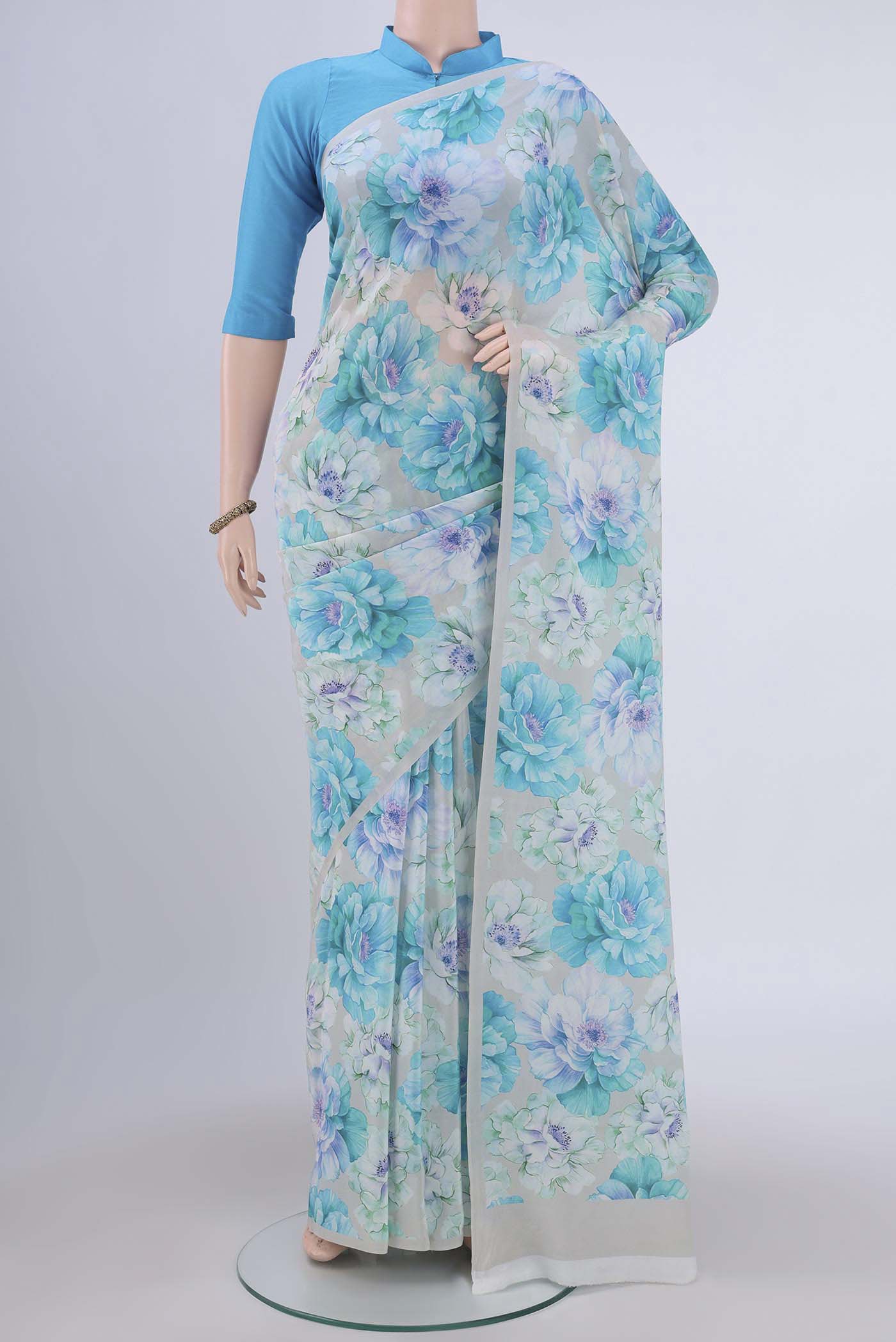 Grey Crepe Saree