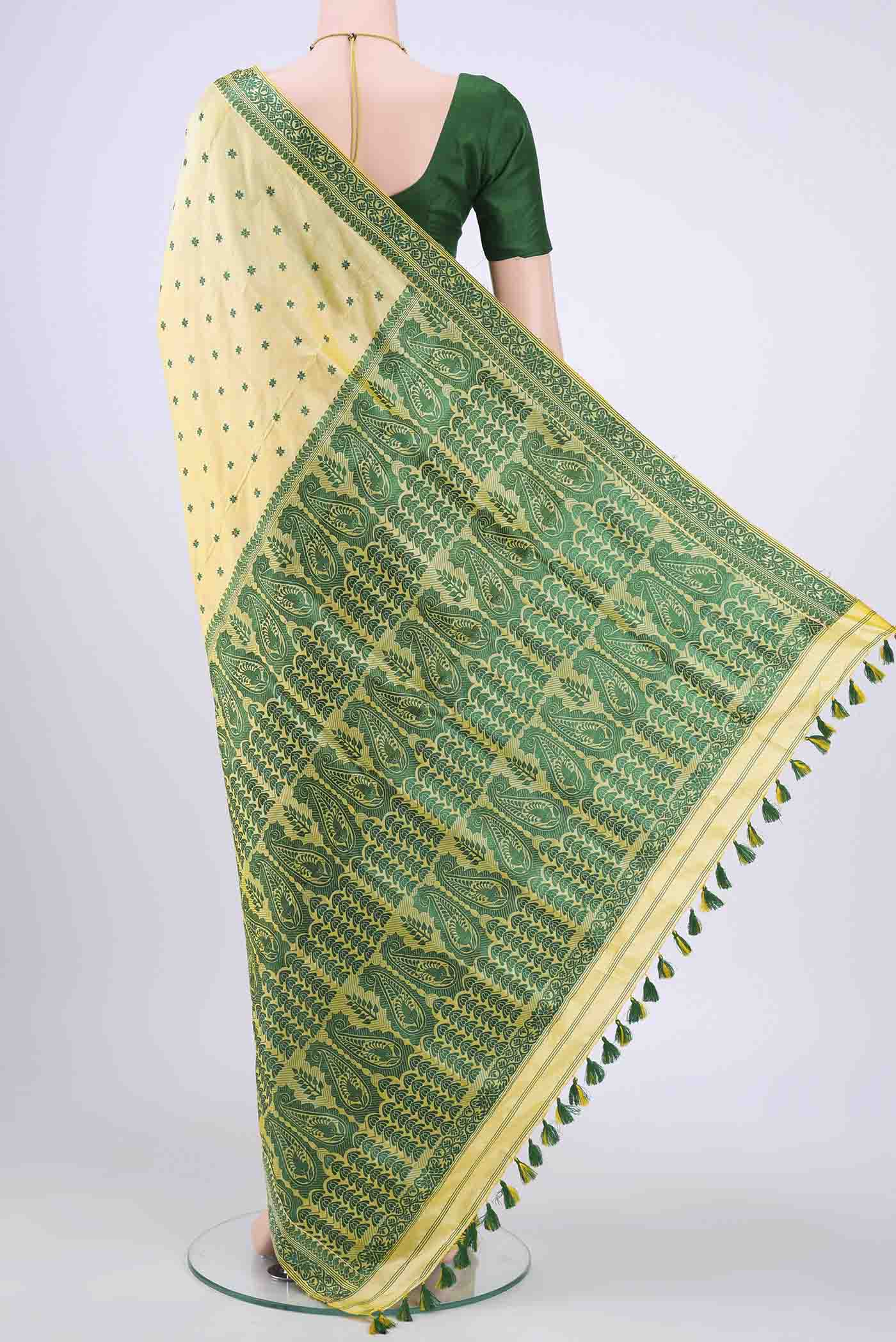 Beige Dual Tone Assam Silk Saree - Image 3