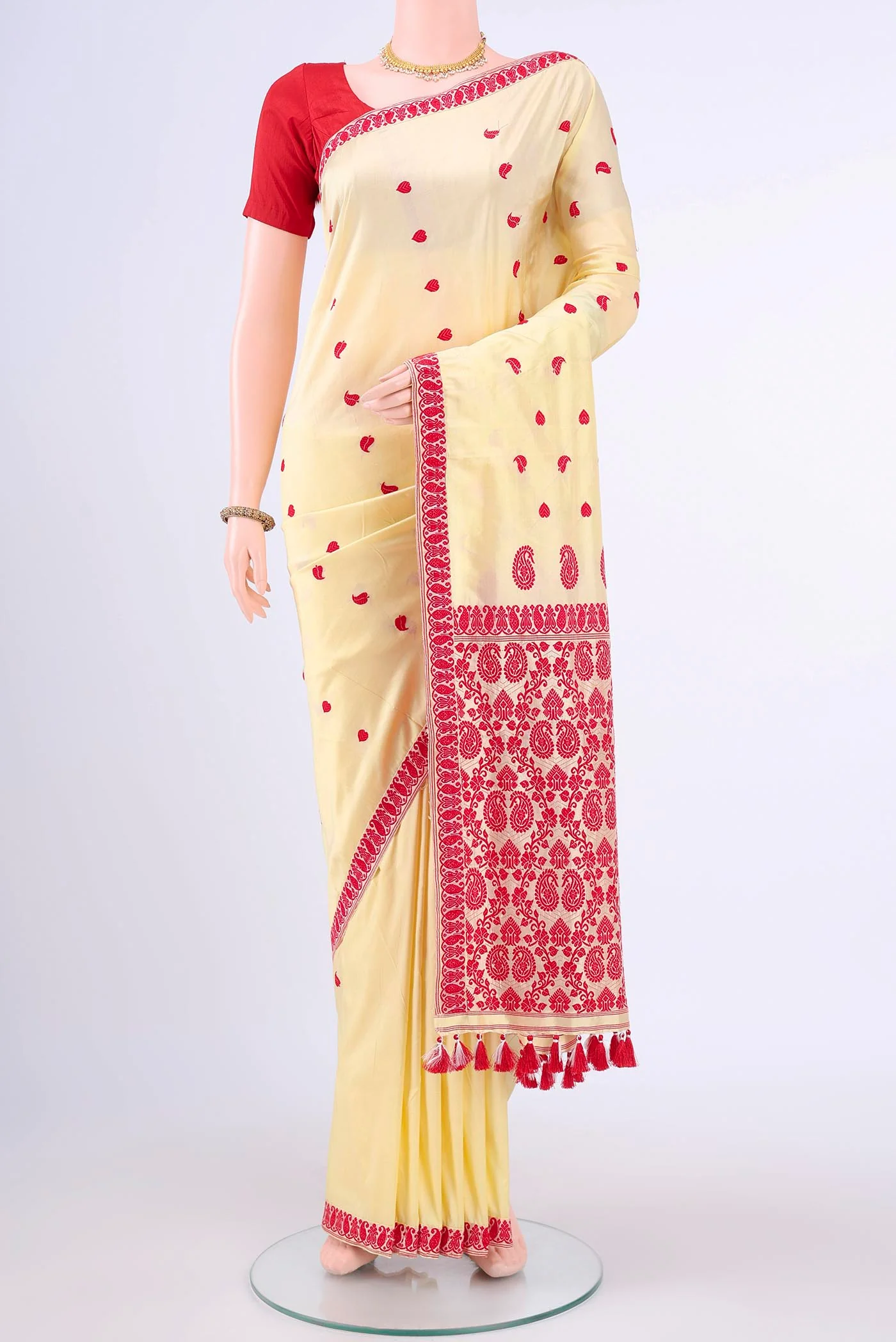 Beige Dual Tone Assam Silk Saree