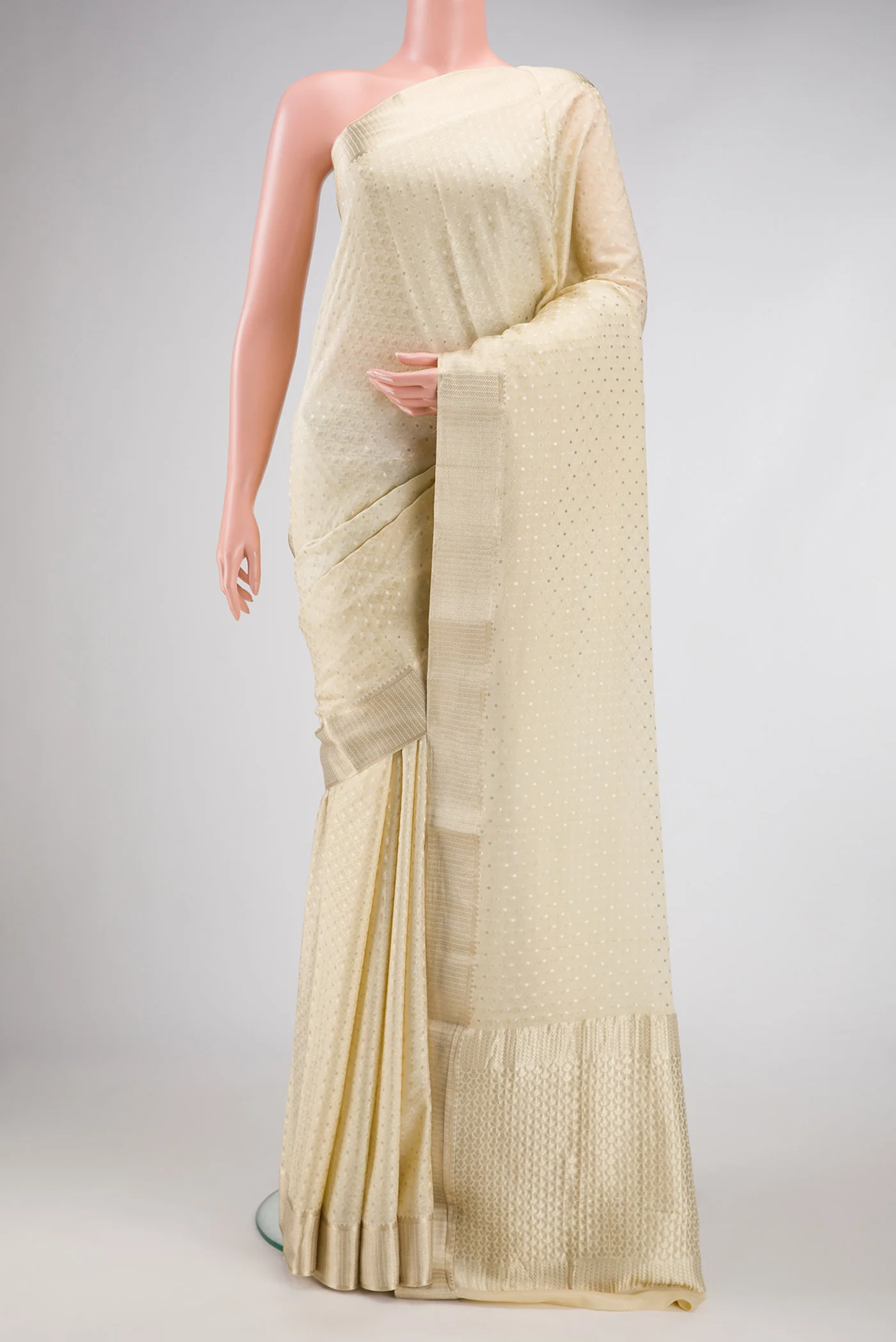 Cream Mysore Crepe Saree