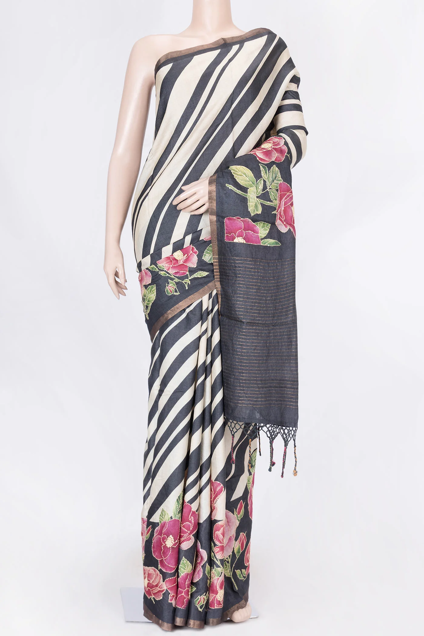 Beige Dual Tone Blended Tussar Silk Saree