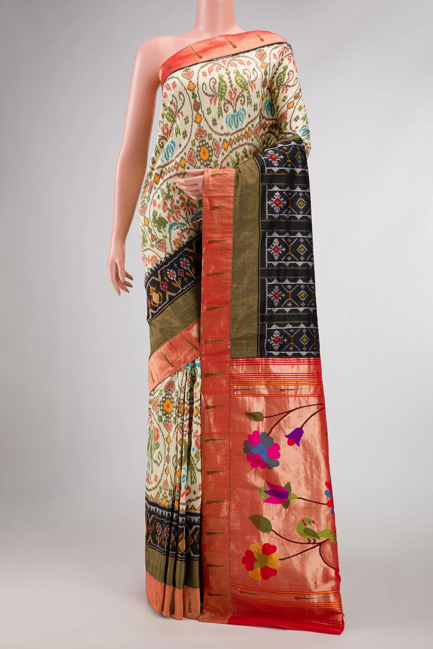 Beige Dual Tone Double Ikat Saree