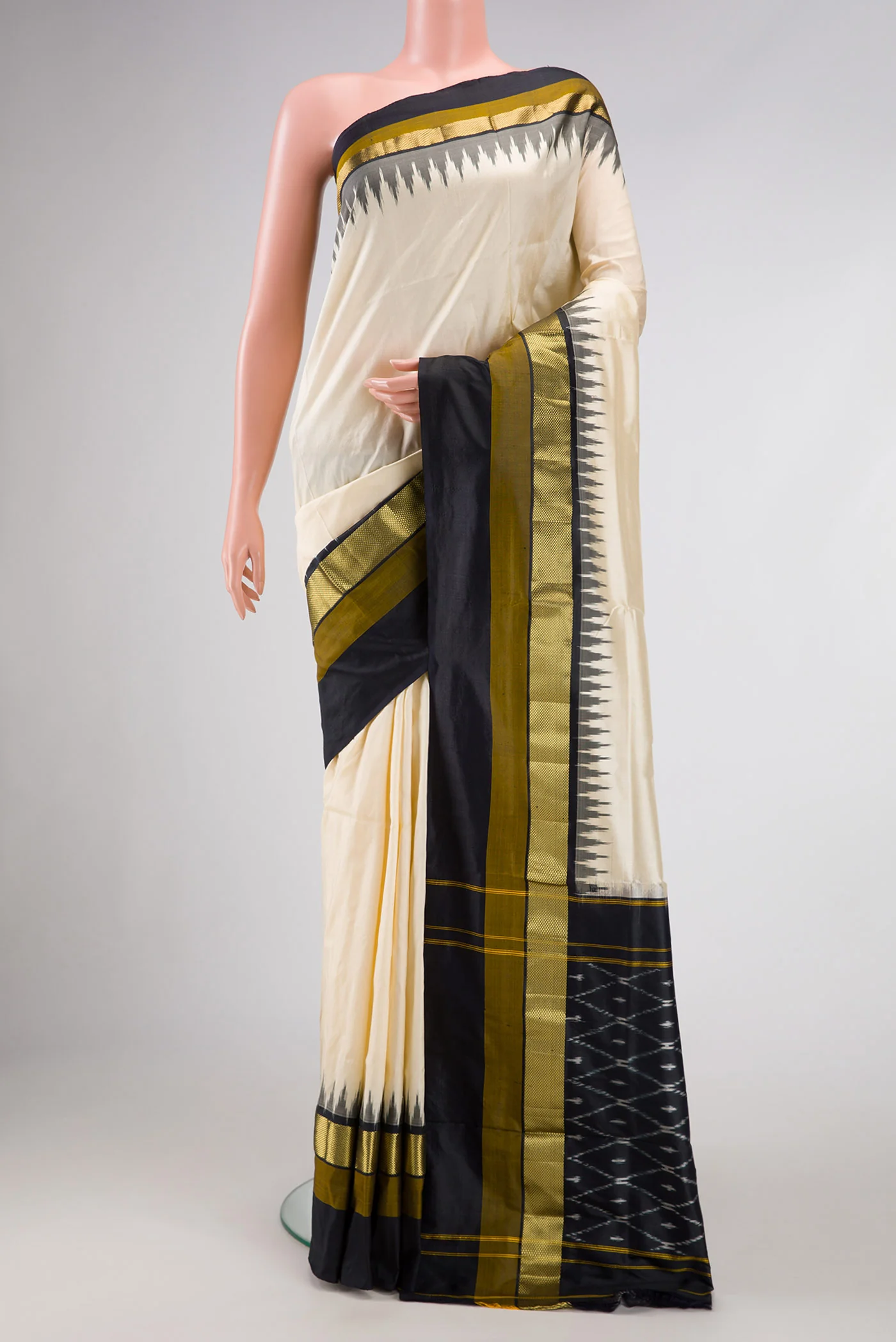 Cream Pochampally Silk Saree