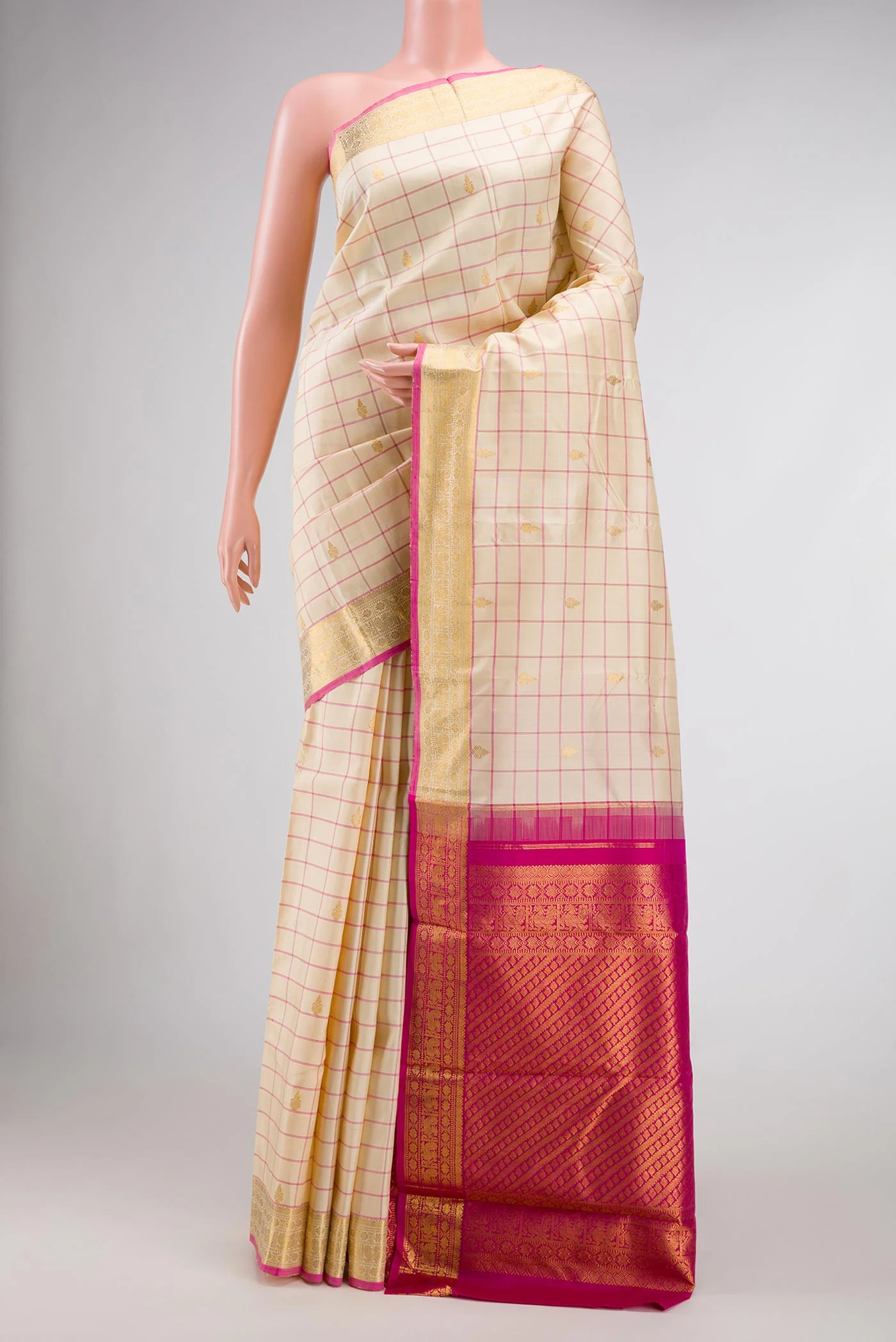 Cream Kanchipuram Silk Saree