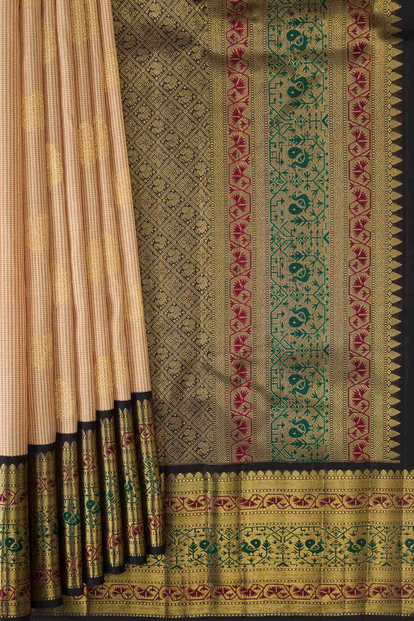 Pure Silk Pure Zari Beige Dual Tone Kanjivaram Saree - Image 2