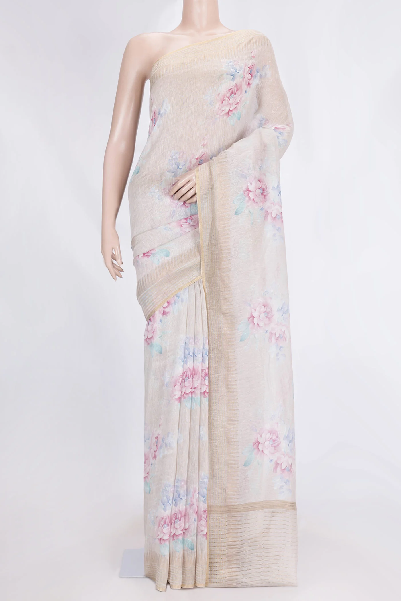 Beige Linen Saree