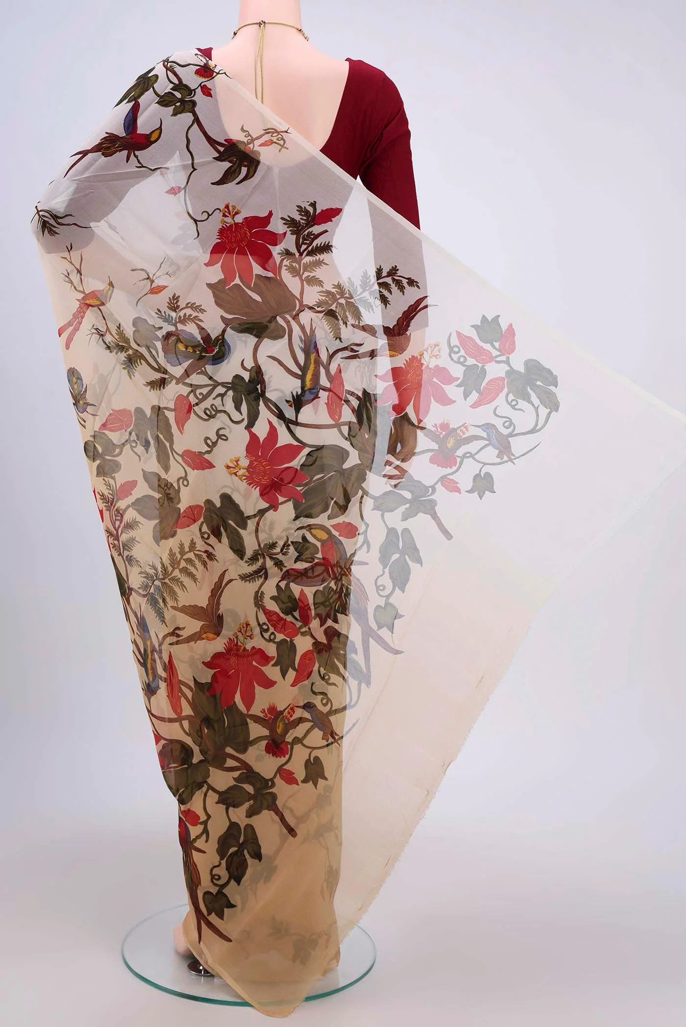 Beige Mysore Chiffon Saree - Image 3