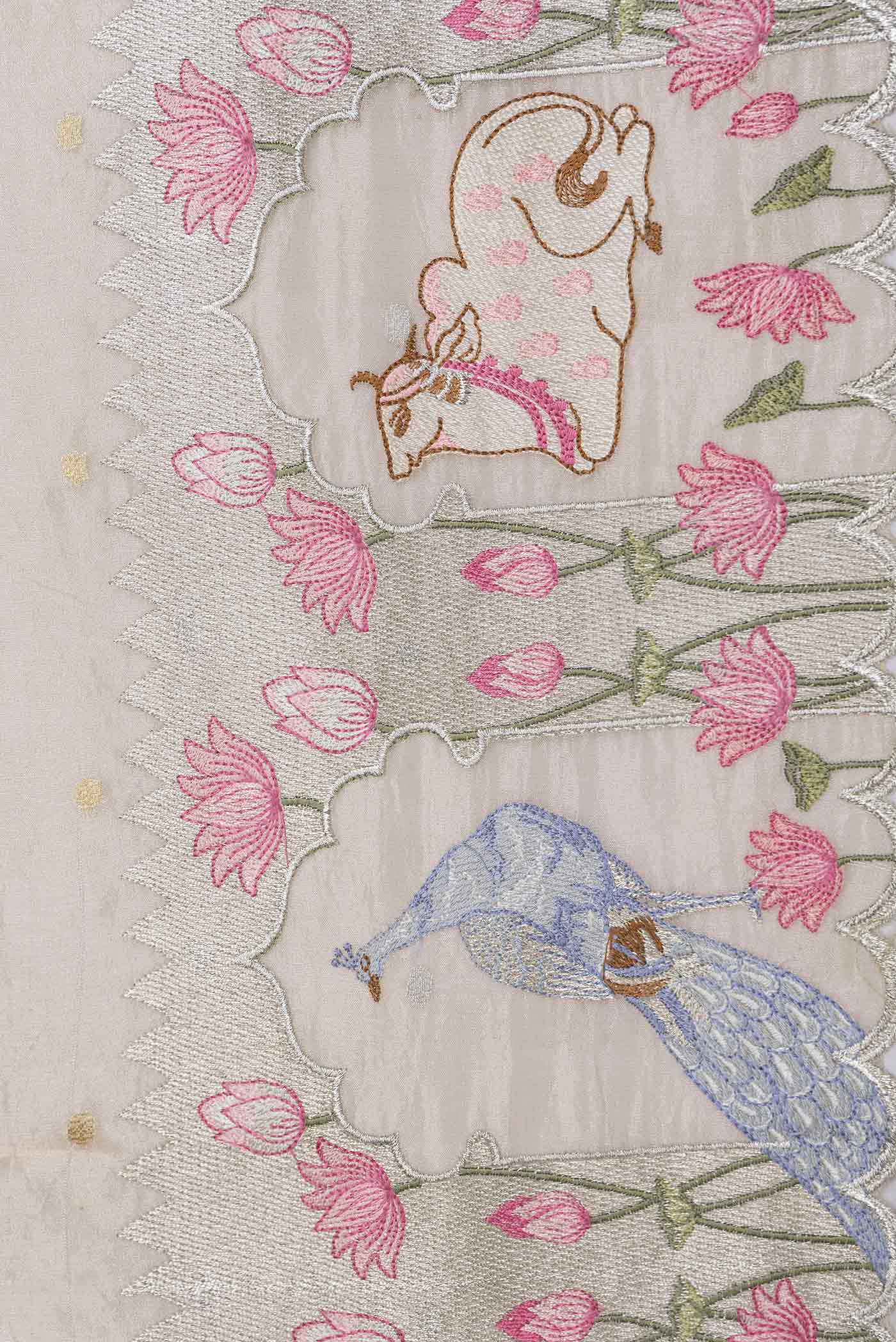 Beige Dual Tone Organza Silk Saree - Image 3