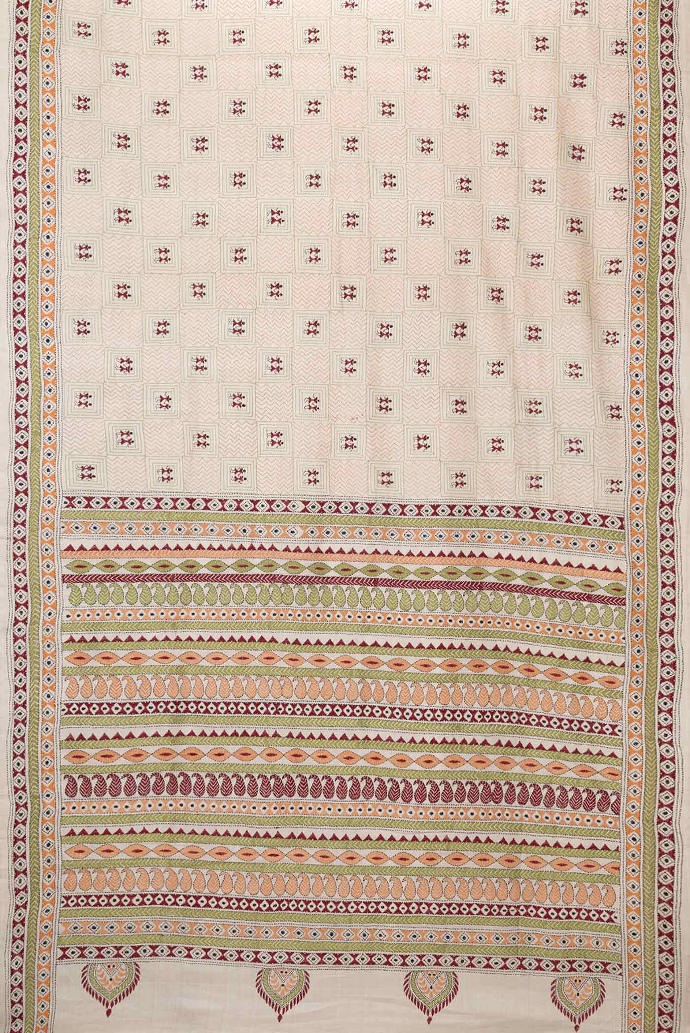 Beige Tussar Silk Saree - Image 6