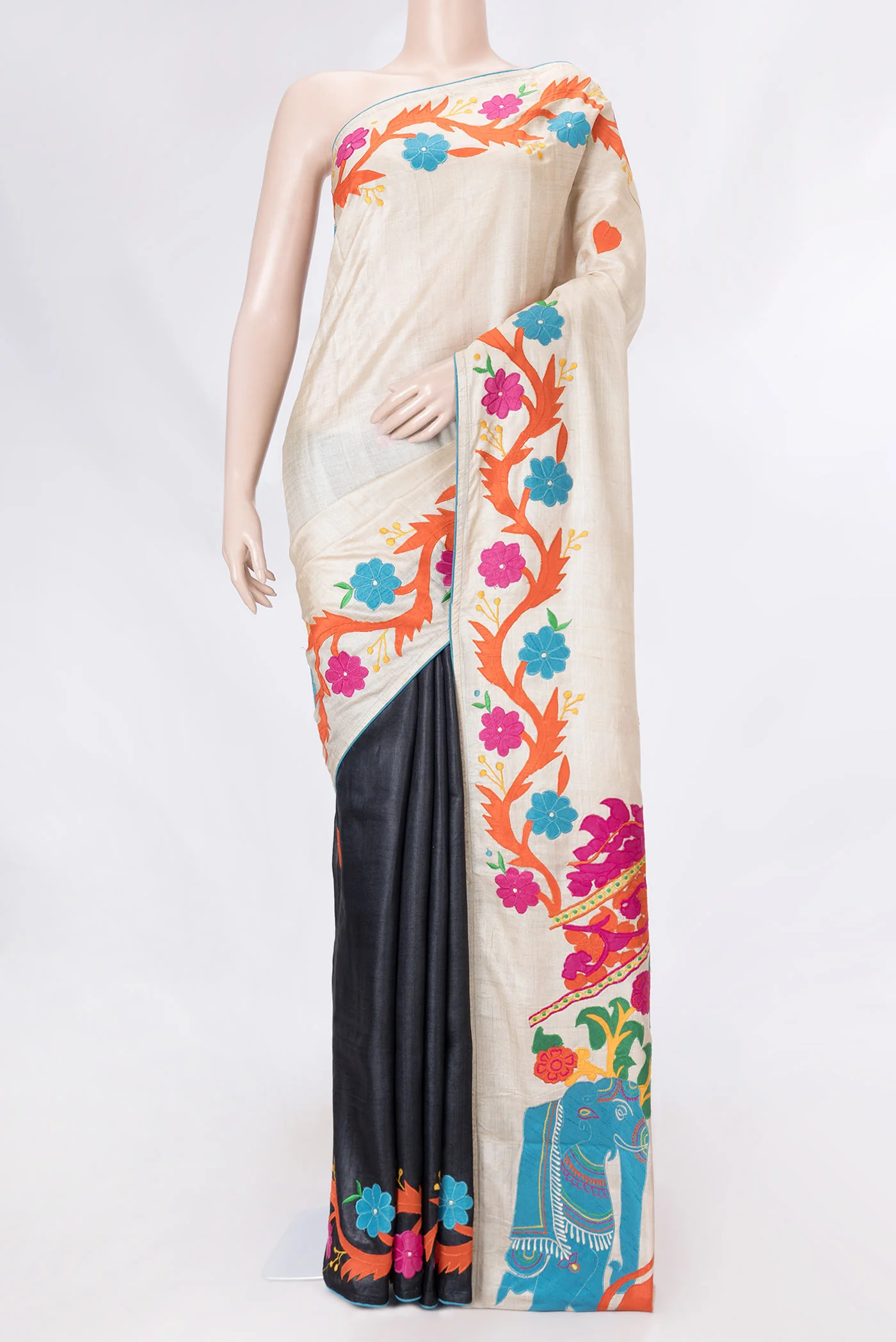 Beige Dual Tone Tussar Saree