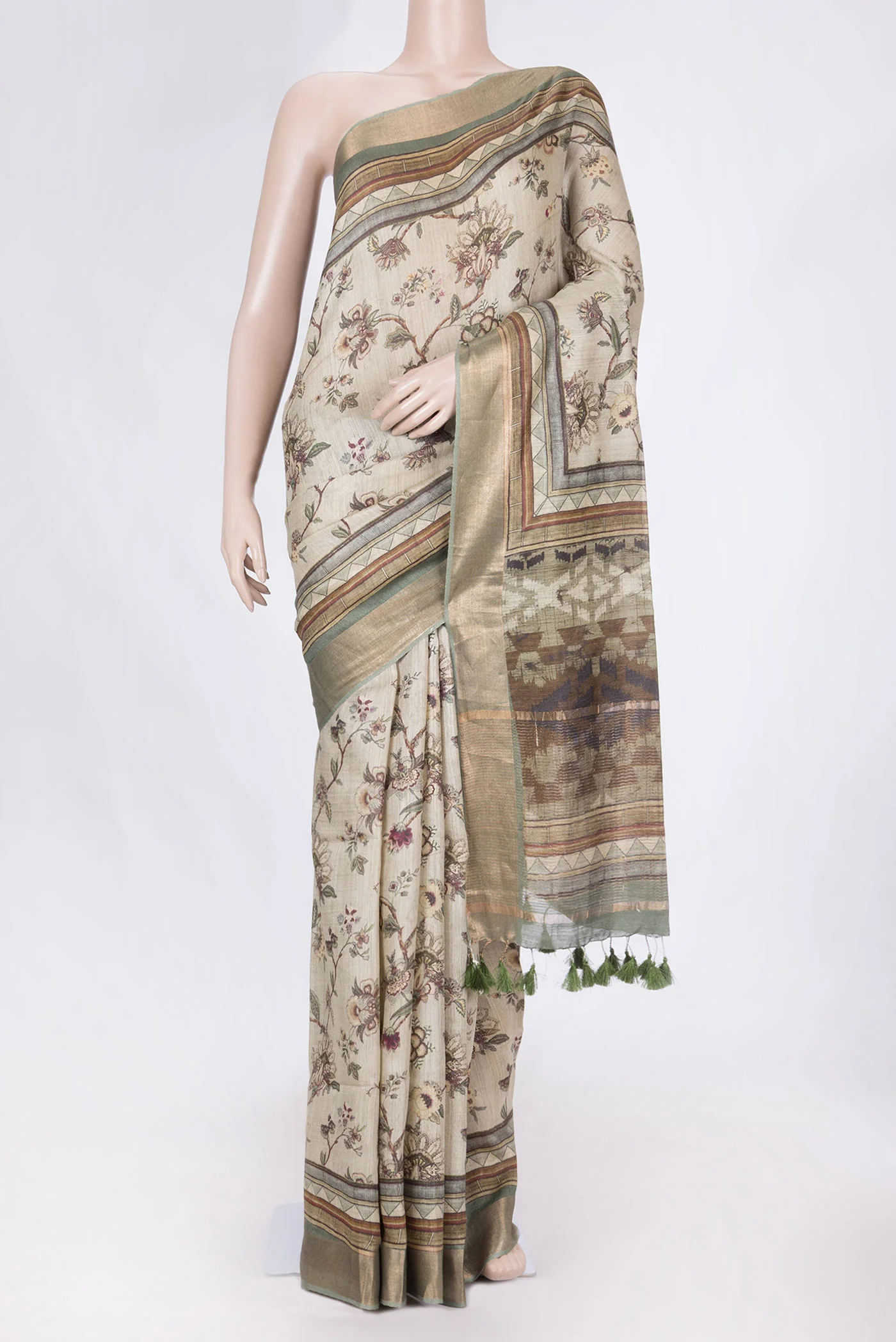 Beige Dual Tone Tussar Saree