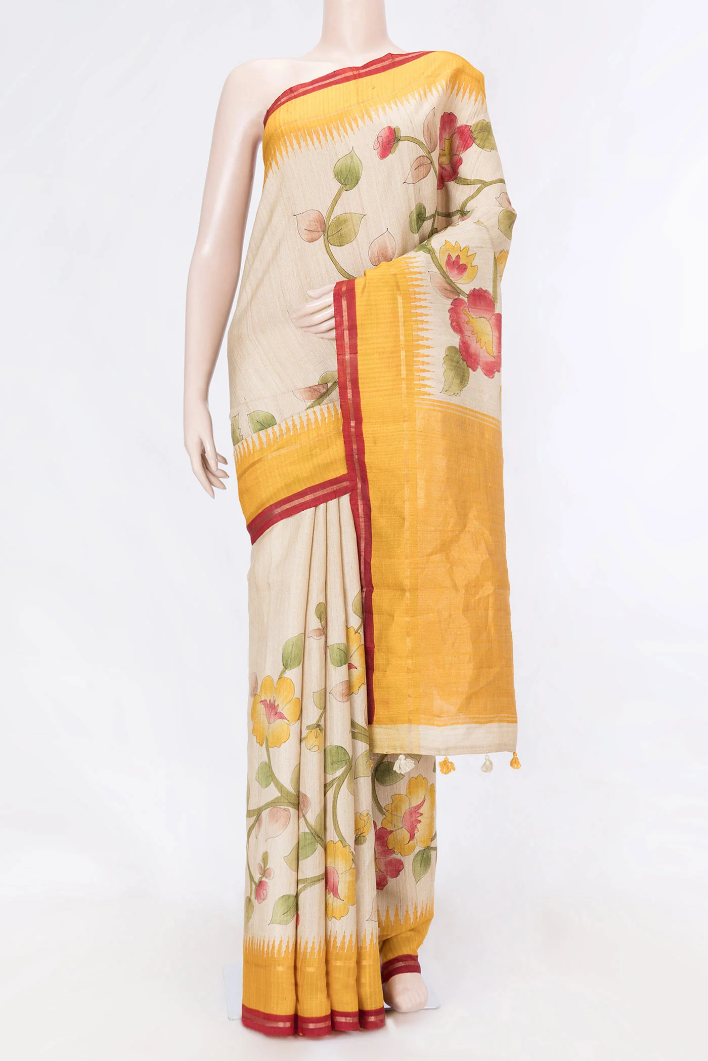 Beige Dual Tone Tussar Saree