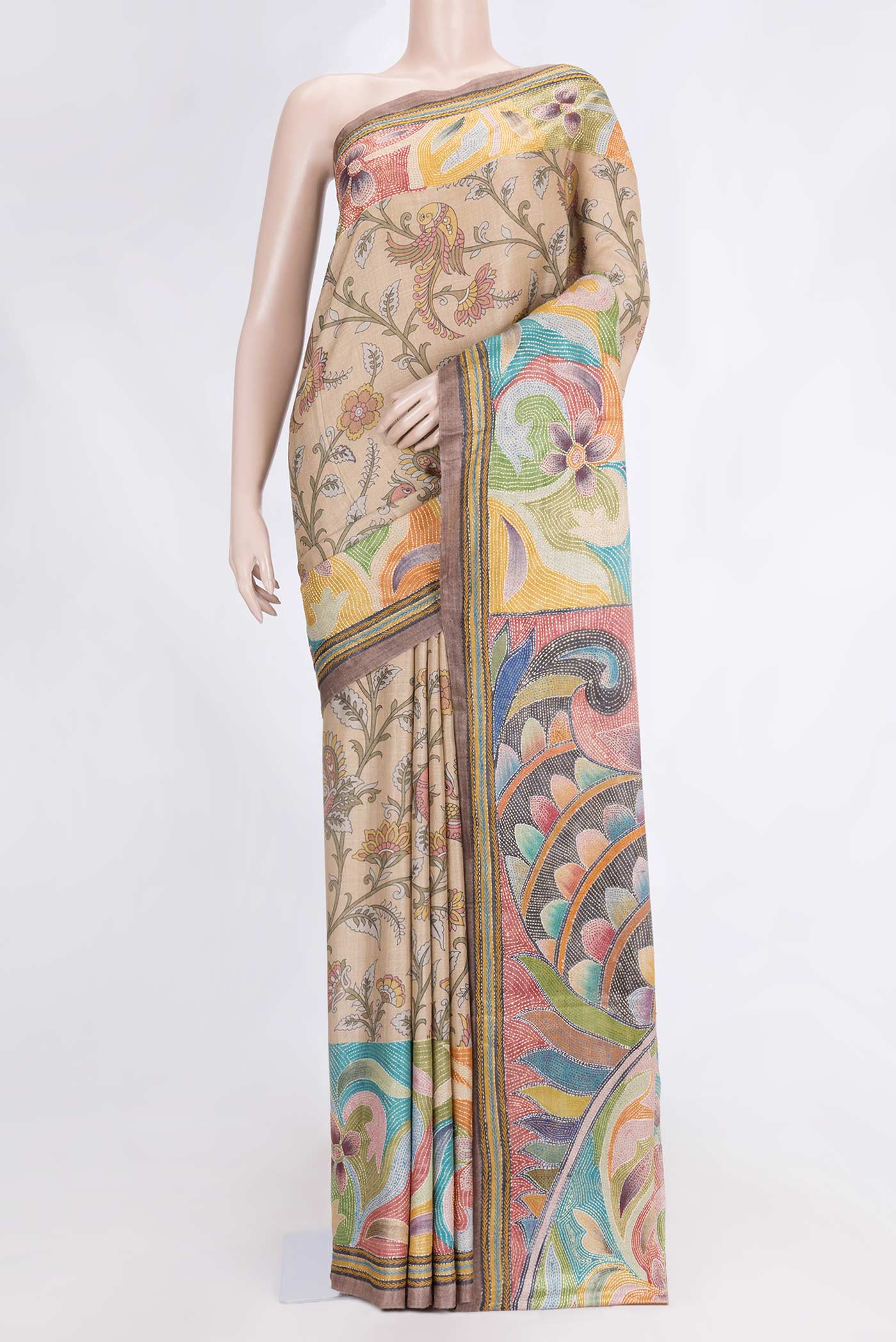 Beige Tussar Saree