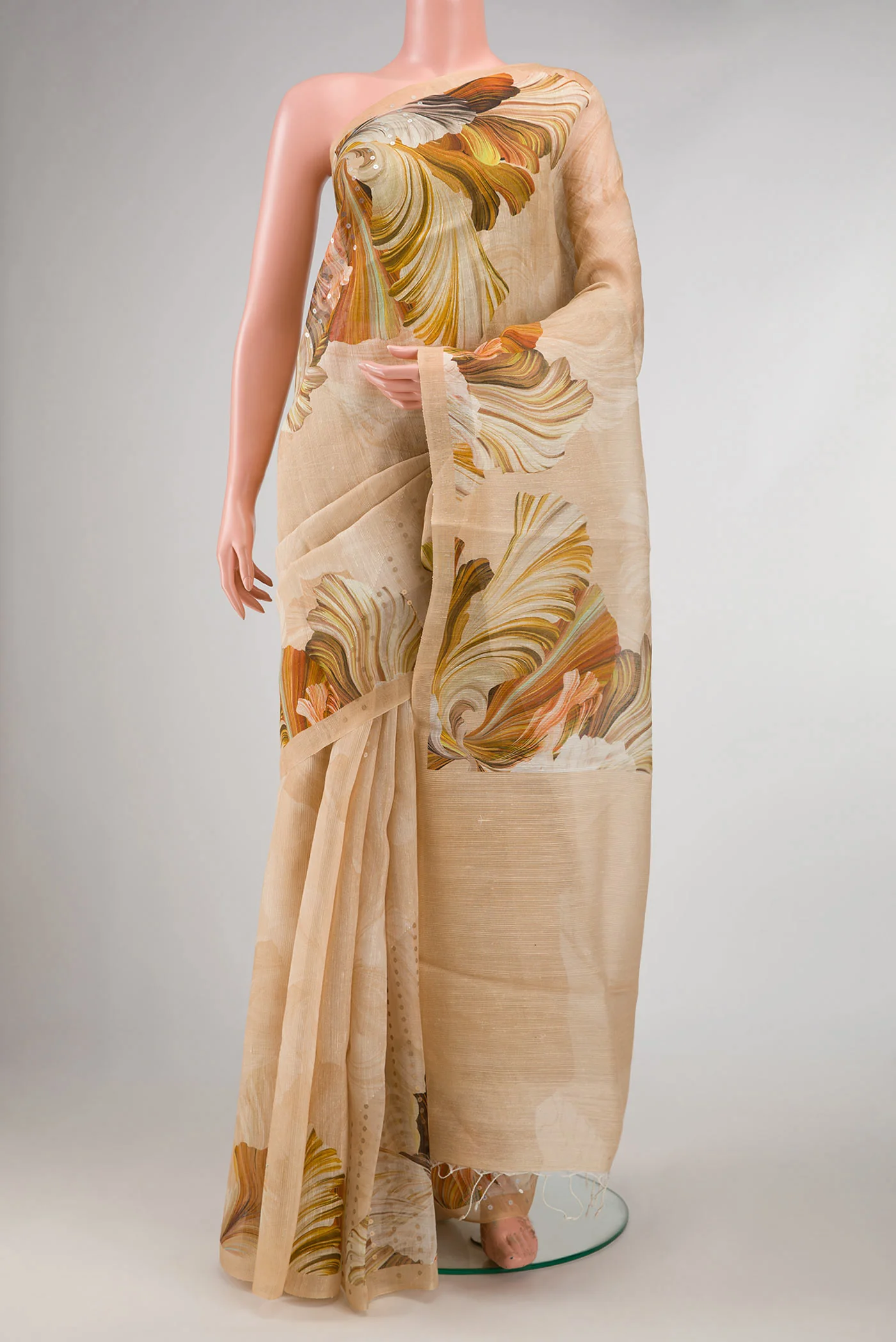 Beige Dual Tone Tussar Silk Saree