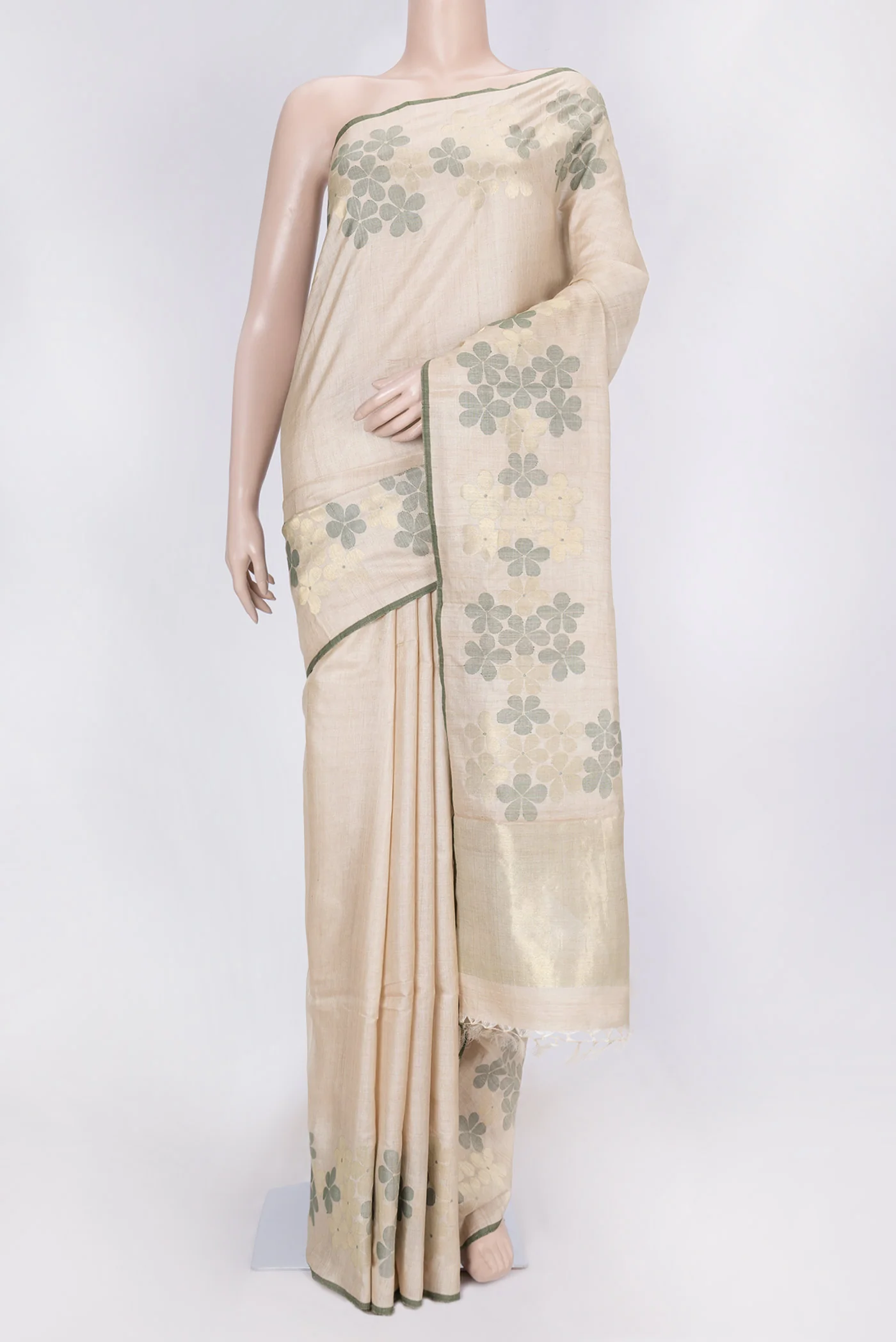Beige Dual Tone Tussar Silk Saree