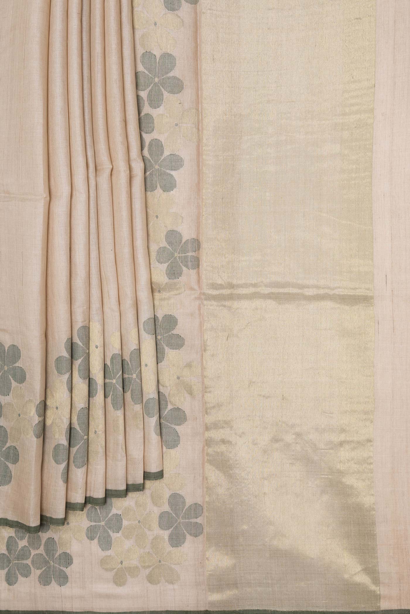 Beige Dual Tone Tussar Silk Saree - Image 4